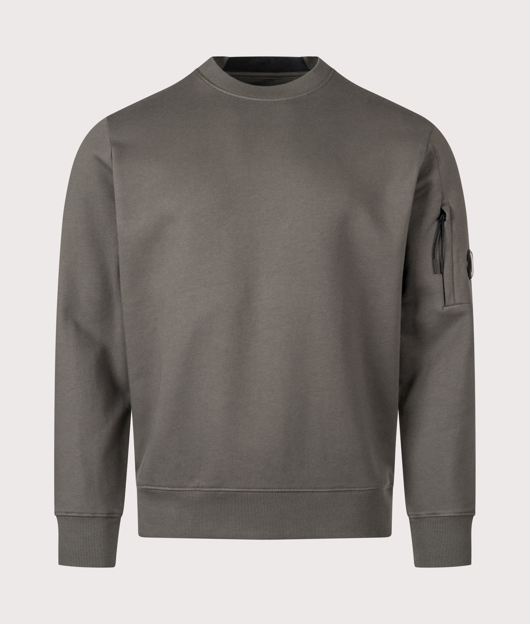 C.P. Company Diagonal Raised Fleece Lens Sweatshirt in Gunmetal at EQVVS Menswear. Front shot.