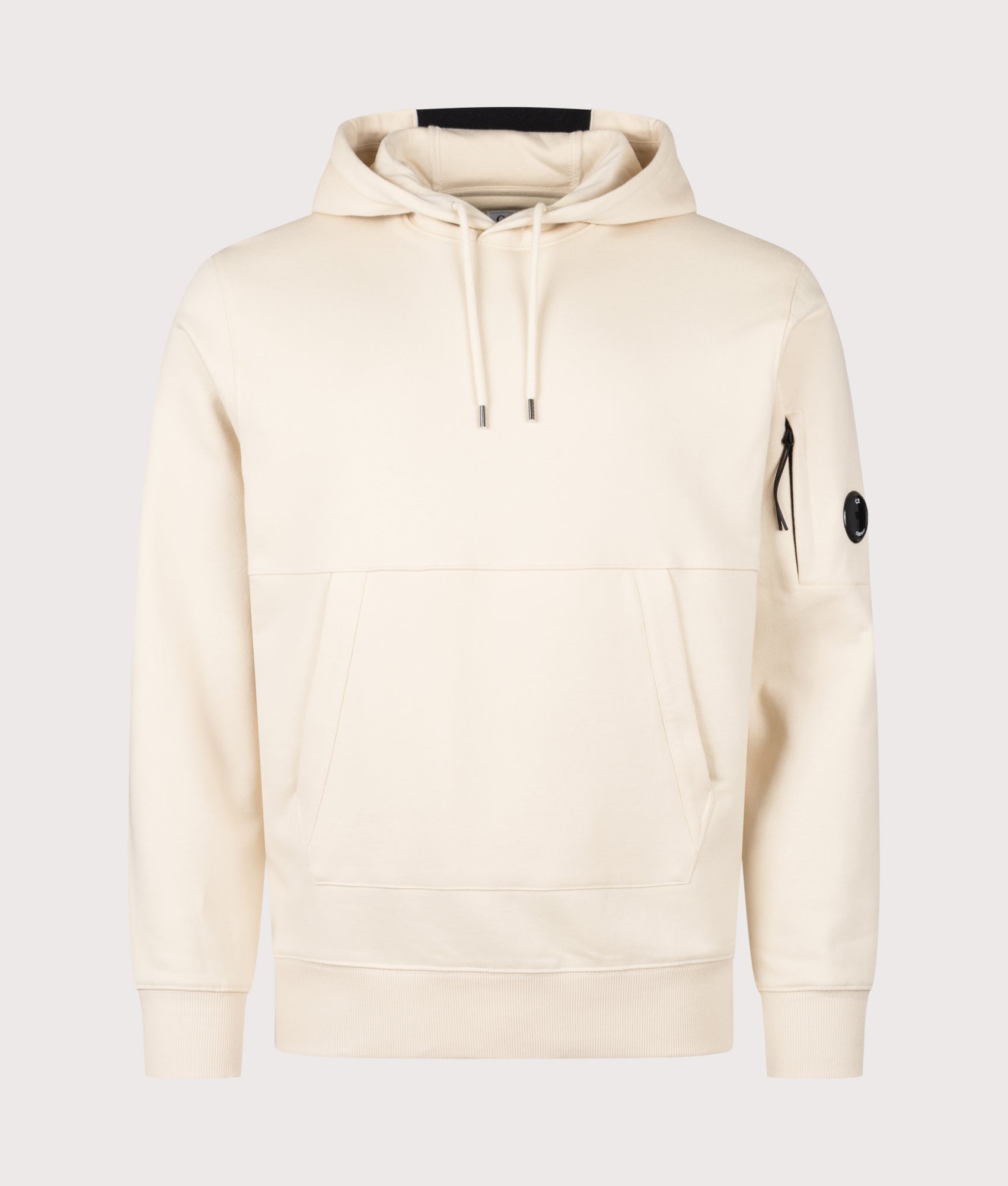 C.P. Company Diagonal Raised Fleece Lens Hoodie in Frozen Dew at EQVVS Menswear. Front shot.