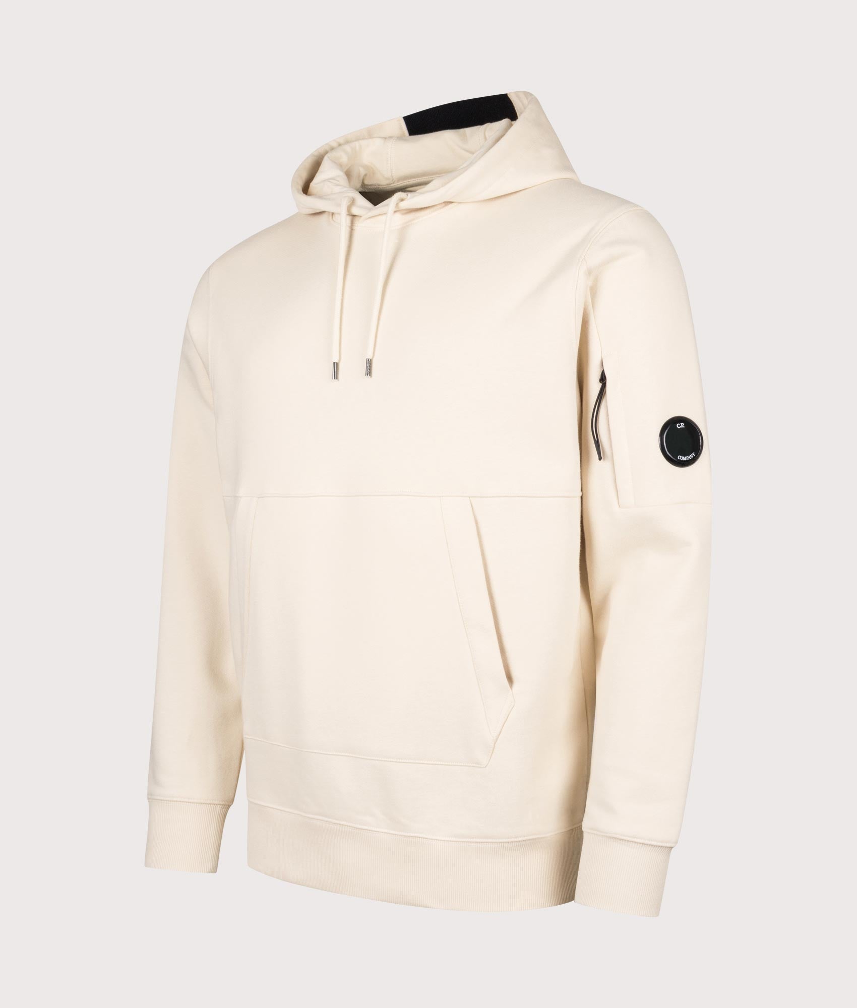 C.P. Company Diagonal Raised Fleece Lens Hoodie in Frozen Dew at EQVVS Menswear. Angled front shot.