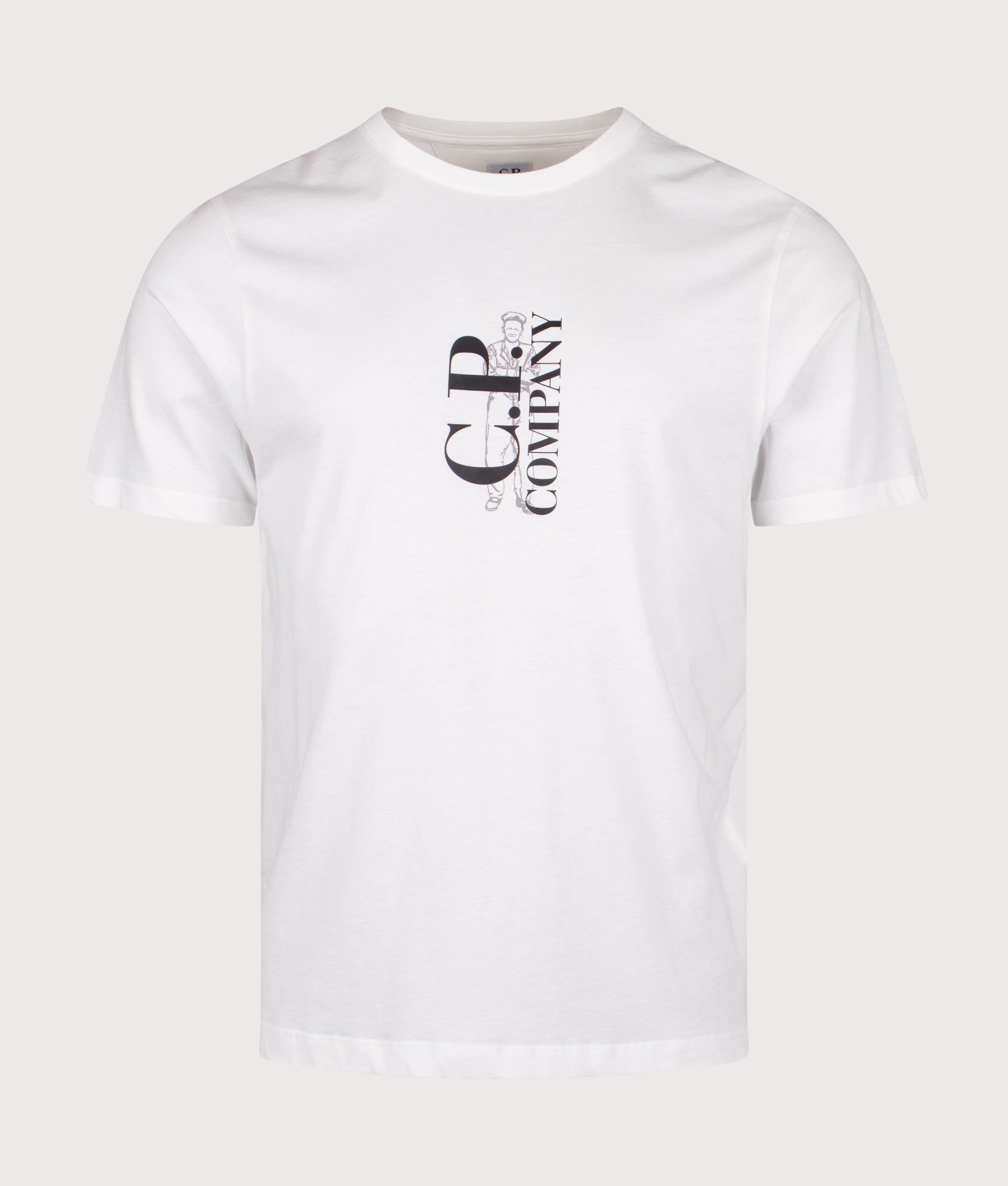 C.P. Company 30/1 Jersey Short Sleeve Printed T-Shirt in Gauze White at EQVVS Menswear. Front shot.