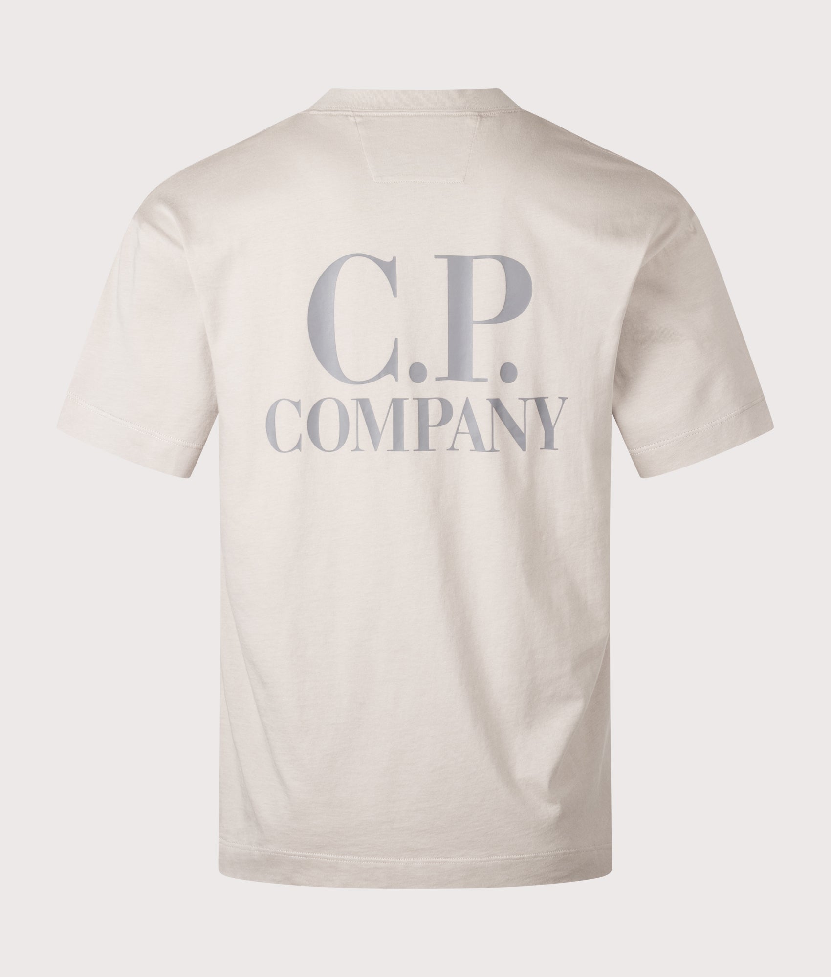 C.P. Company release the 30/1 Jersey Short Sleeve Logo T-Shirt in Dove at EQVVS Menswear. Back shot.