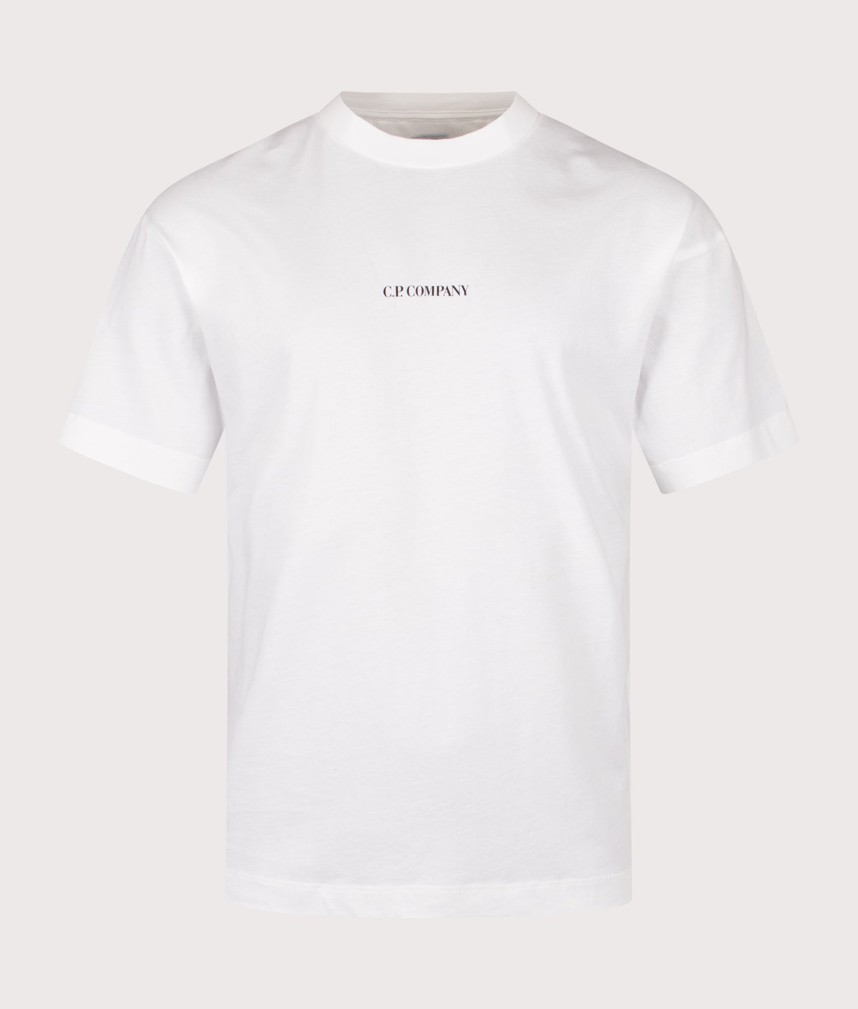 C.P. Company 30/1 Jersey Short Sleeve Logo T-Shirt in Gauze White at EQVVS Menswear. Front shot.