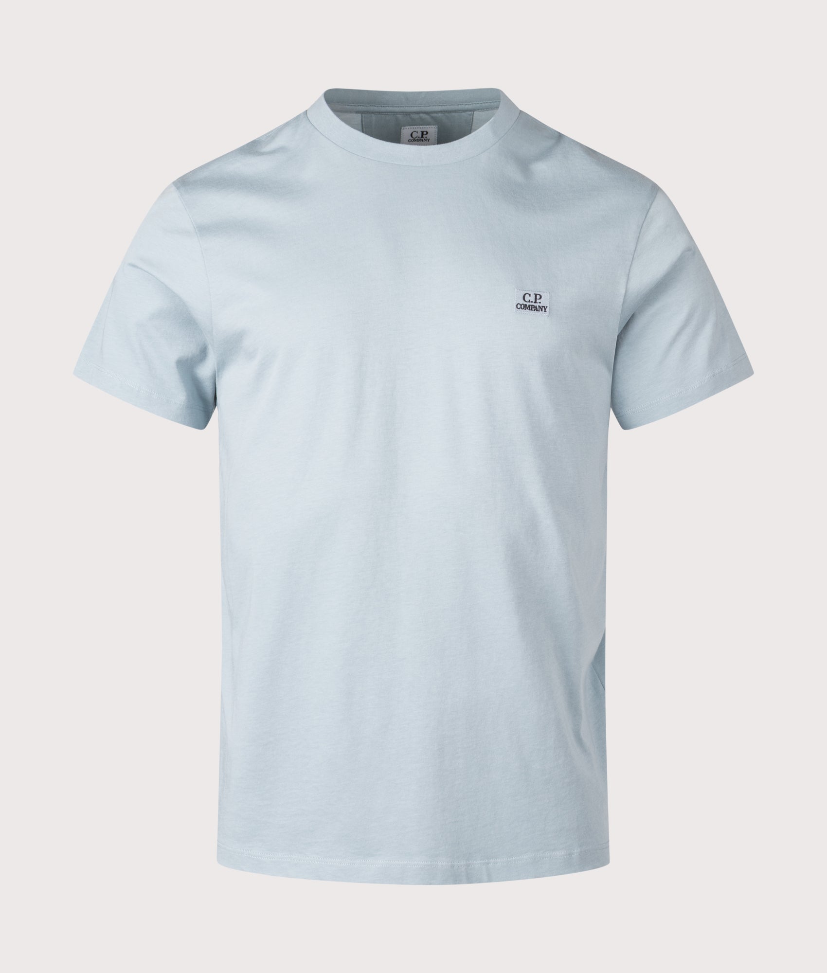C.P. Company Jersey Logo Patch T-Shirt in Silver Blue at EQVVS Menswear. Front shot.