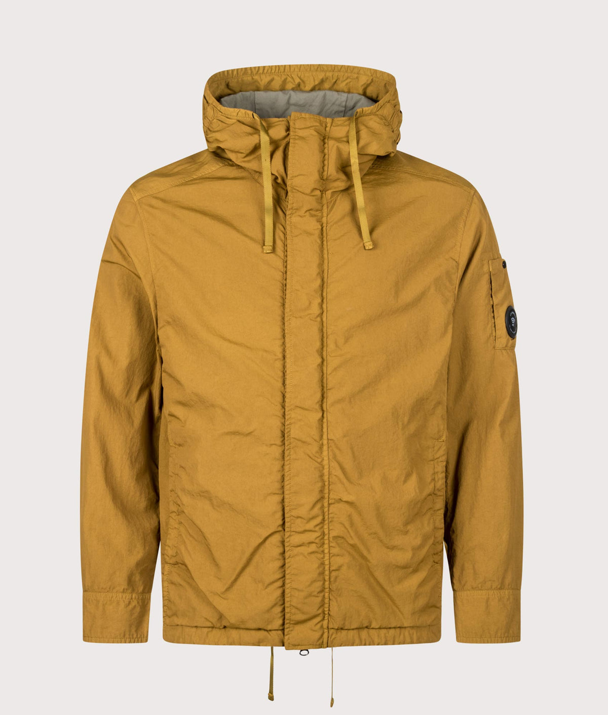 C.P. Company T-ST Nylon Hooded Lens Overshirt in Buck Thorn Brown at EQVVS Menswear. Front shot.