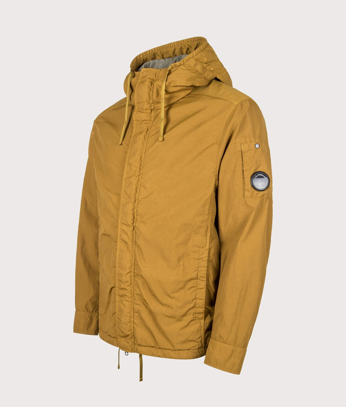 C.P. Company T-ST Nylon Hooded Lens Overshirt in Buck Thorn Brown at EQVVS Menswear. Angled front shot.
