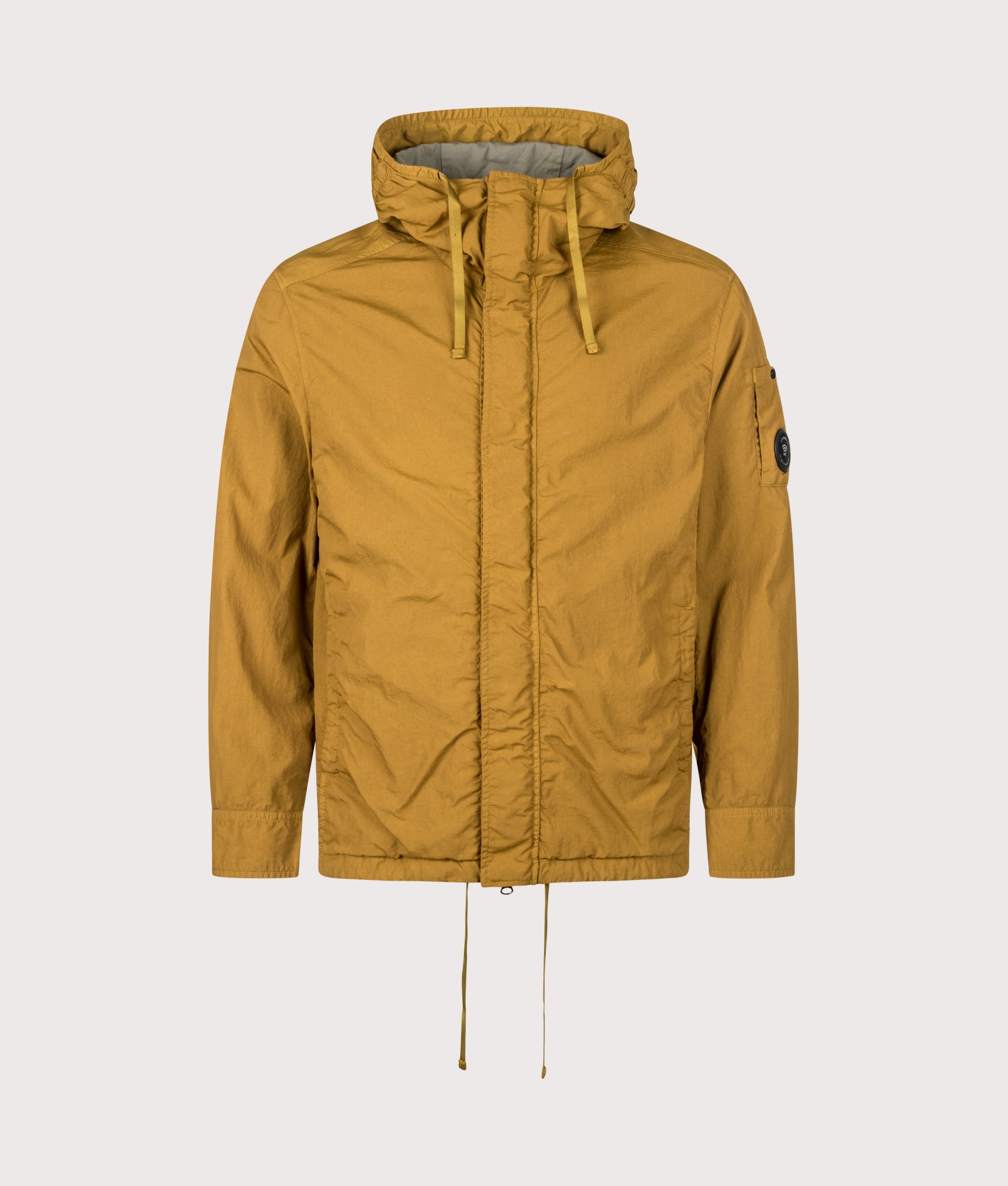 C.P. Company T-ST Nylon Hooded Lens Overshirt in Buck Thorn Brown at EQVVS Menswear. Front shot.