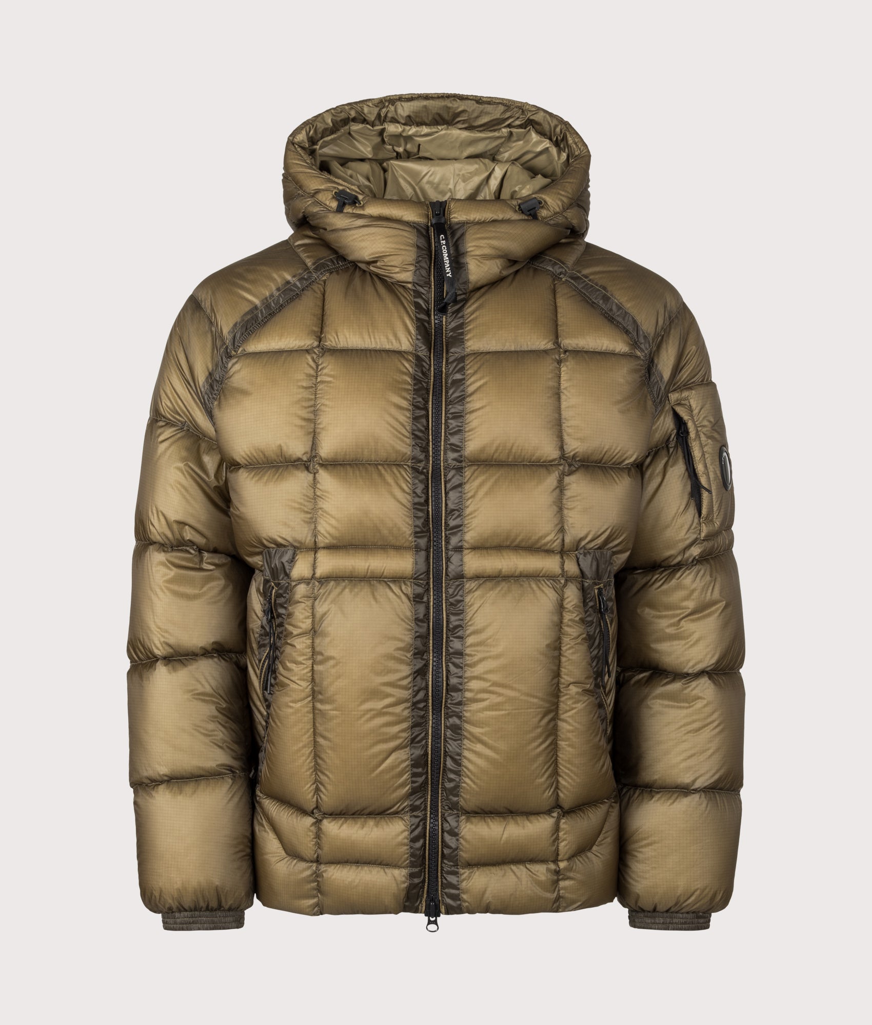 C.P. Company D.D. Shell Hooded Down Jacket in Ermine at EQVVS Menswear. Front shot.
