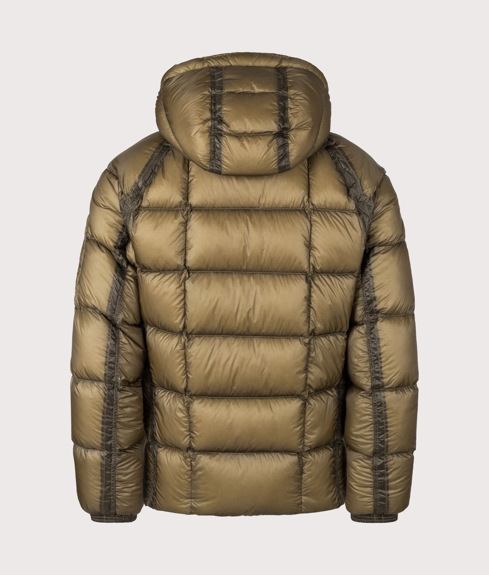 C.P. Company D.D. Shell Hooded Down Jacket in Ermine at EQVVS Menswear. Back shot.