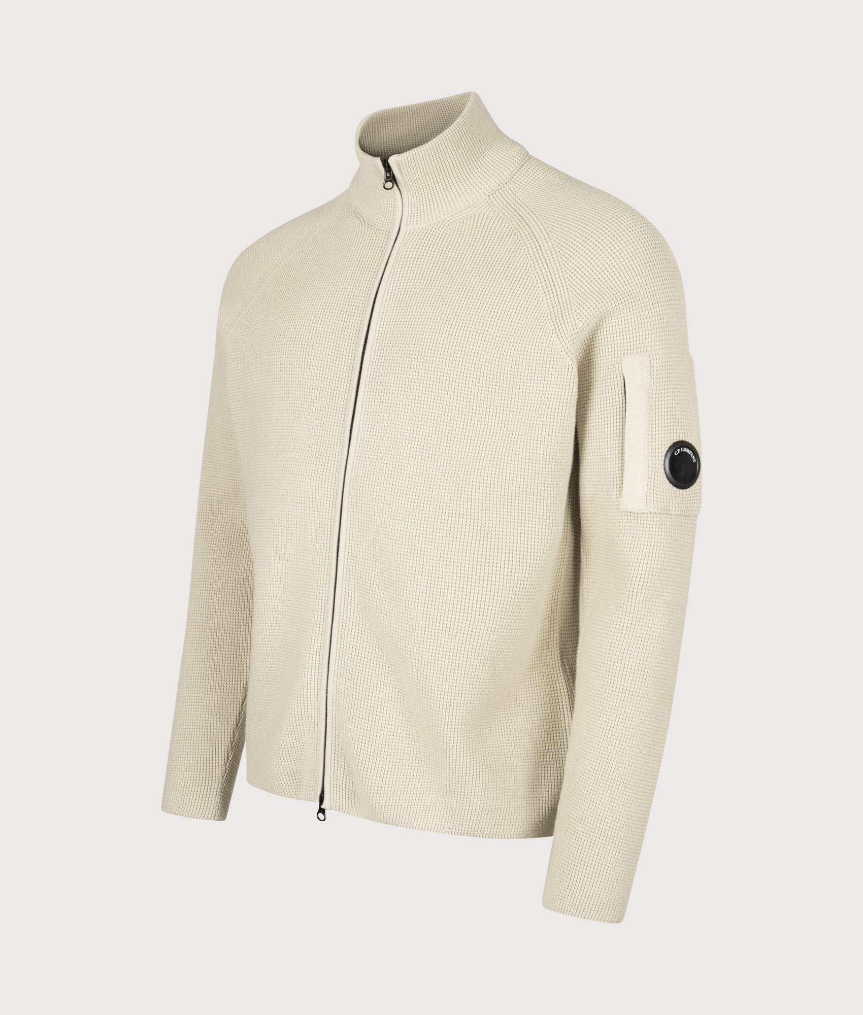 Waffle Knit Zip Through Lens Cardigan
