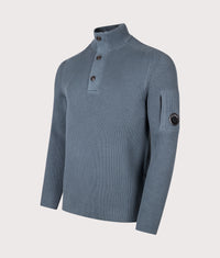 Full Rib Cotton Half Button Lens Jumper: 871 Orion Blue 