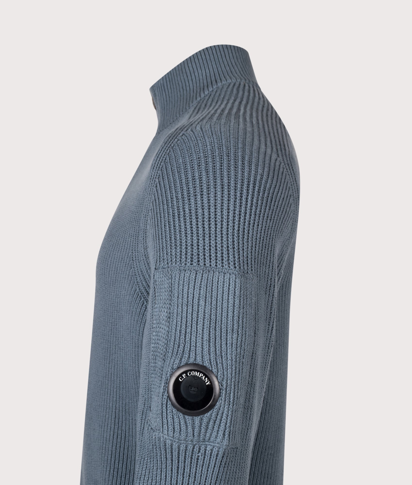 Full Rib Cotton Half Button Lens Jumper in Blue | C.P. Company | EQVVS