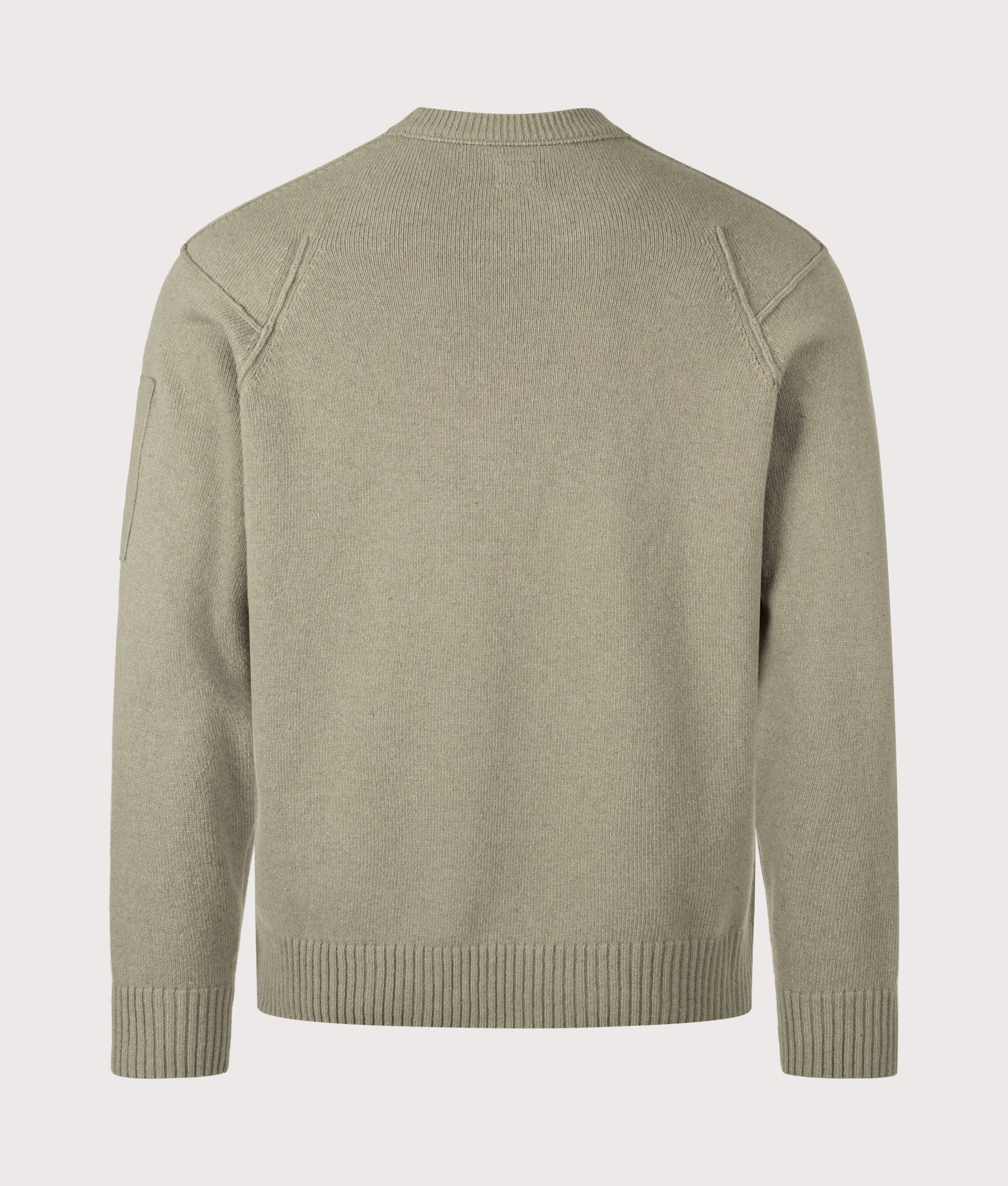 C.P. Company Lambswool GRS Crewneck Lens Jumper in Fallen Rock at EQVVS Menswear. Back shot.