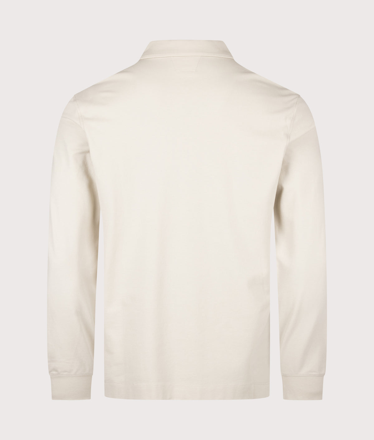 C.P. Company Long Sleeve Stretch Piquet Zip Polo Shirt in Silver Birch at EQVVS Menswear. Back shot.