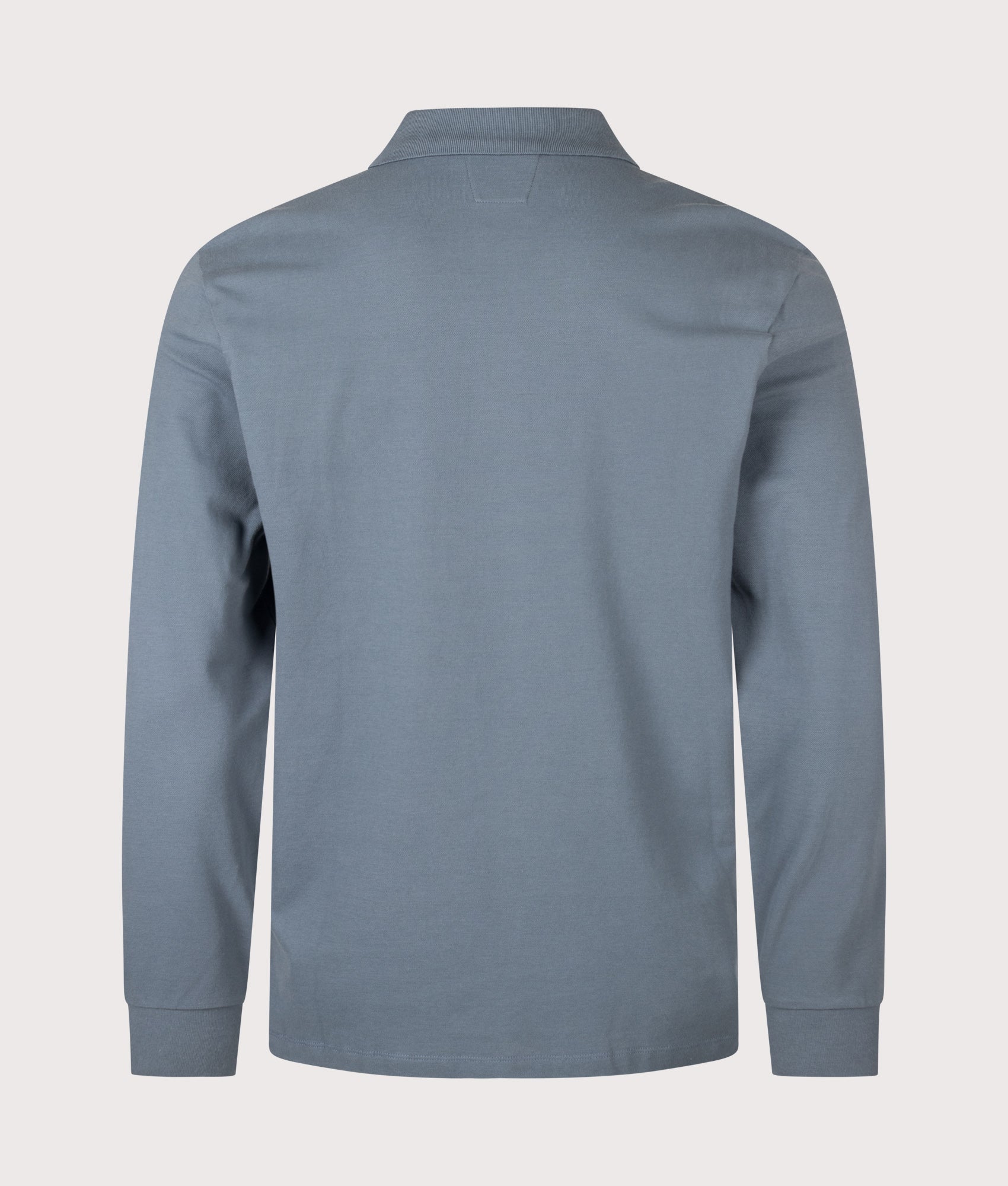 C.P. Company Long Sleeve Stretch Piquet Logo Polo Shirt in Orion Blue at EQVVS Menswear. Back shot.