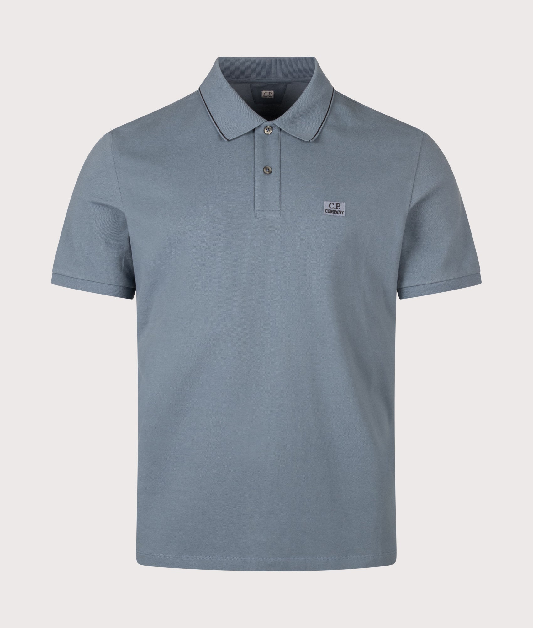 C.P. Company Regular Fit Stretch Piquet Striped Collar Polo Shirt in Orion Blue at EQVVS Menswear. Front shot.