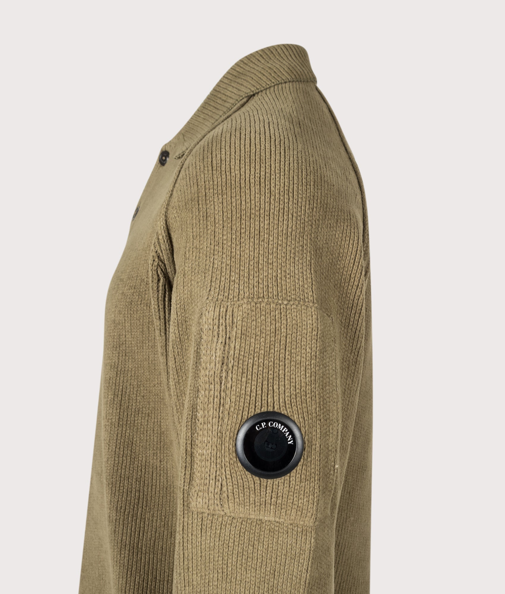 C.P. Company Chenille Cotton Polo Jumper in Ermine at EQVVS Menswear. Detail shot.