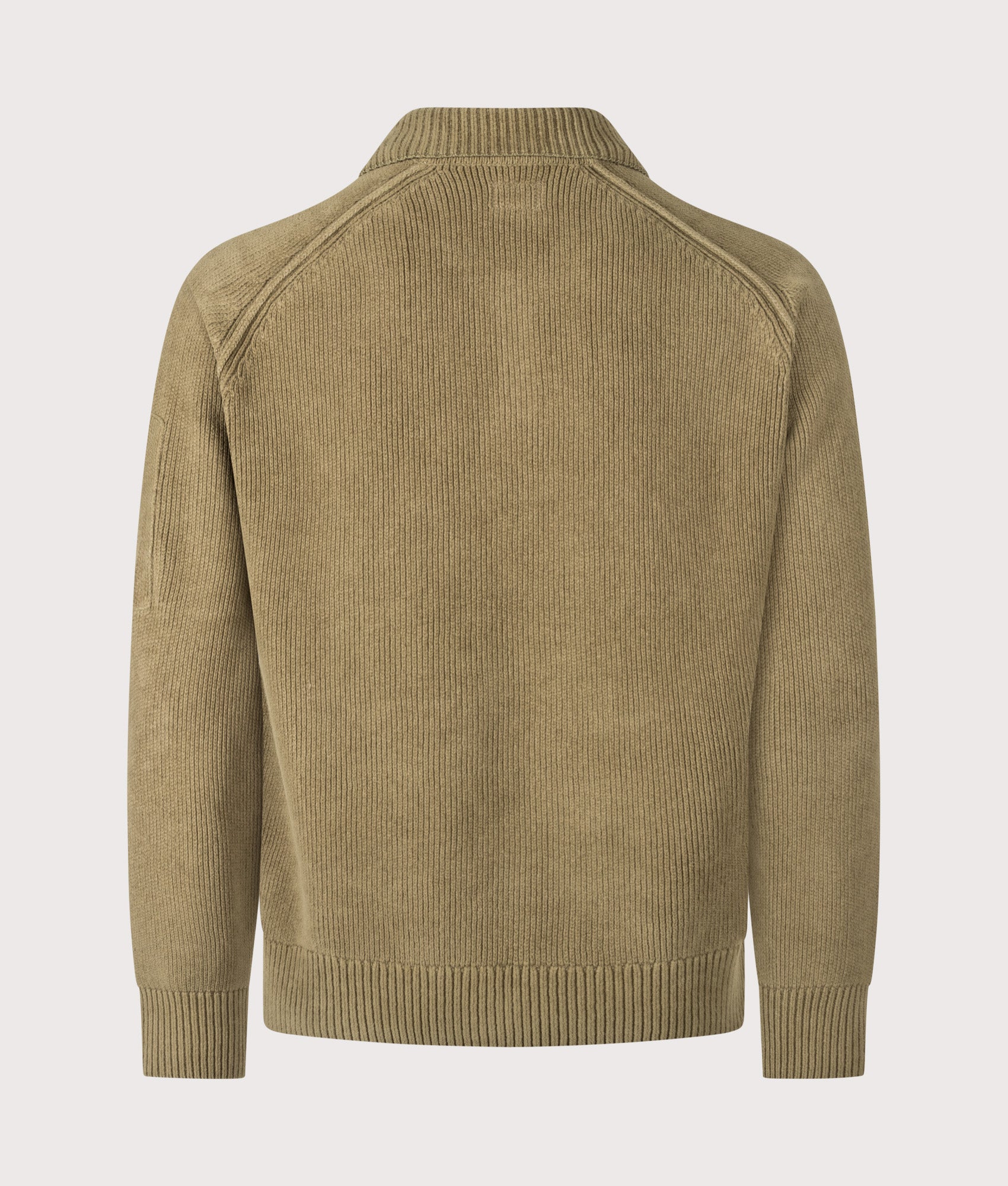 C.P. Company Chenille Cotton Polo Jumper in Ermine at EQVVS Menswear. Back shot.