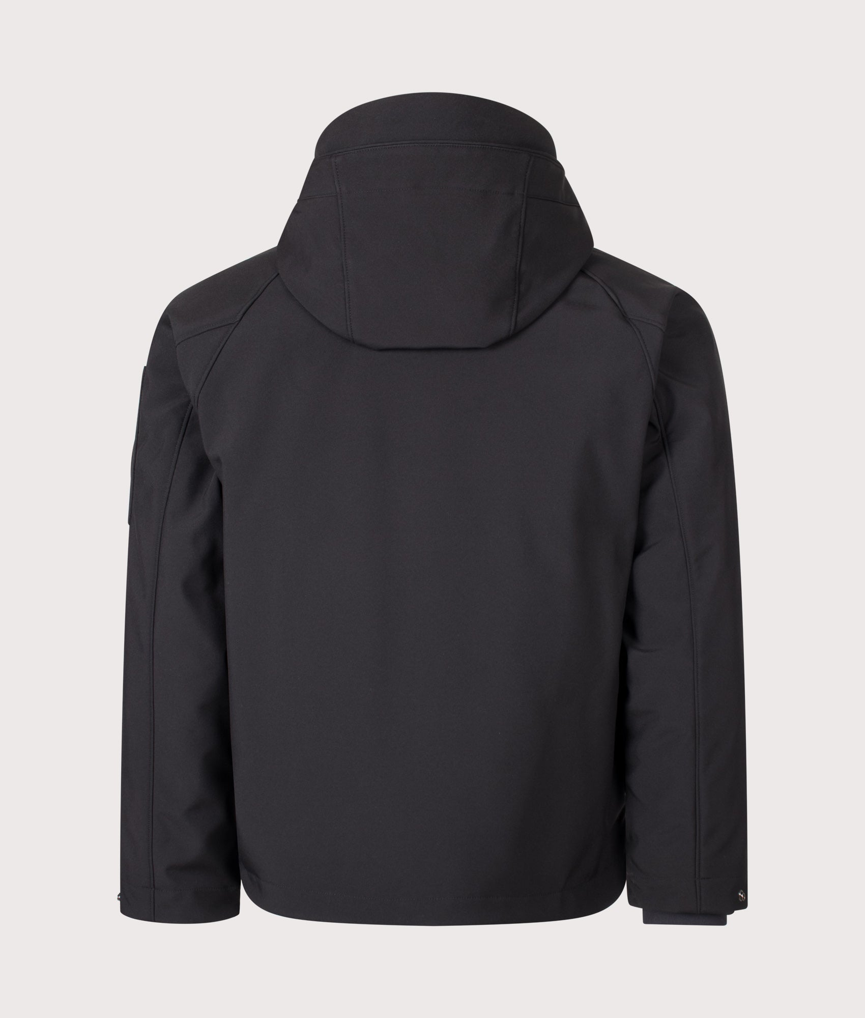 C.P. Company C.P. Shell-R Padded Hooded Lens Jacket in Black at EQVVS Menswear. Back shot.