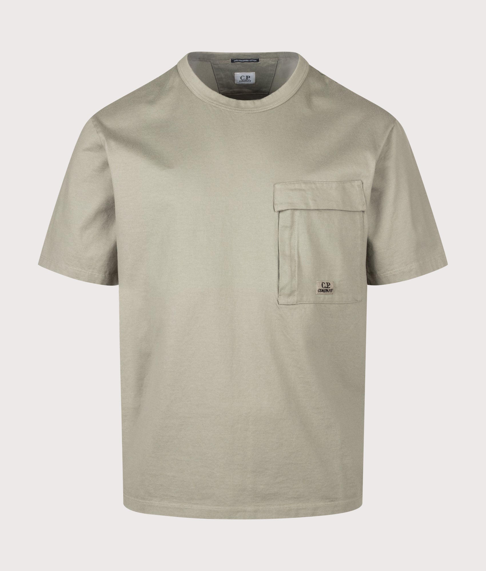 C.P. Company 30/2 Mercerized Jersey Twisted Pocket T-Shirt in Fallen Rock at EQVVS Menswear. Front shot.