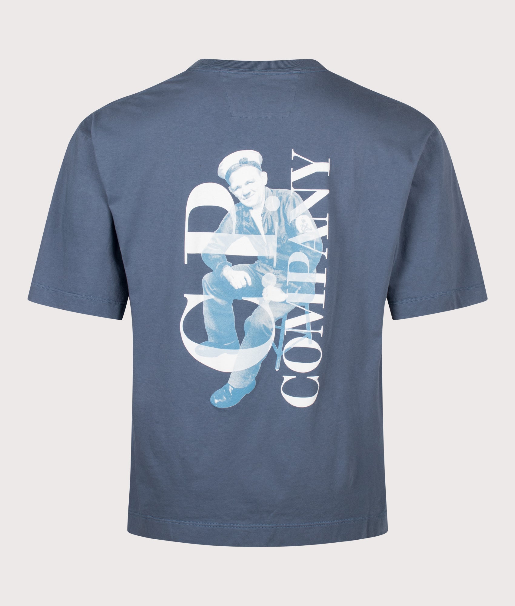 C.P. Company 30/1 Jersey British Sailor T-Shirt in Orion Blue at EQVVS Menswear. Back shot.