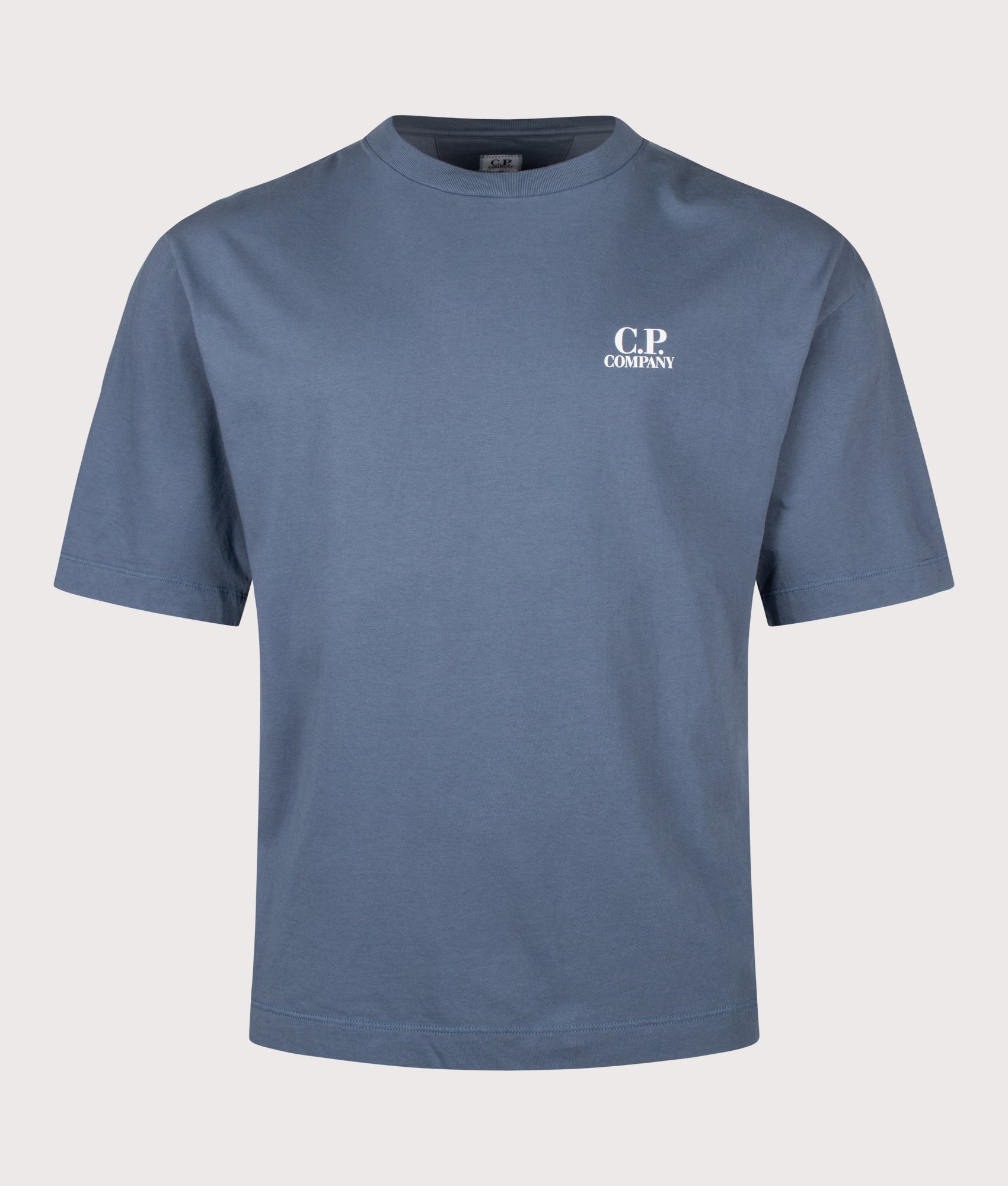C.P. Company 30/1 Jersey British Sailor T-Shirt in Orion Blue at EQVVS Menswear. Front shot.