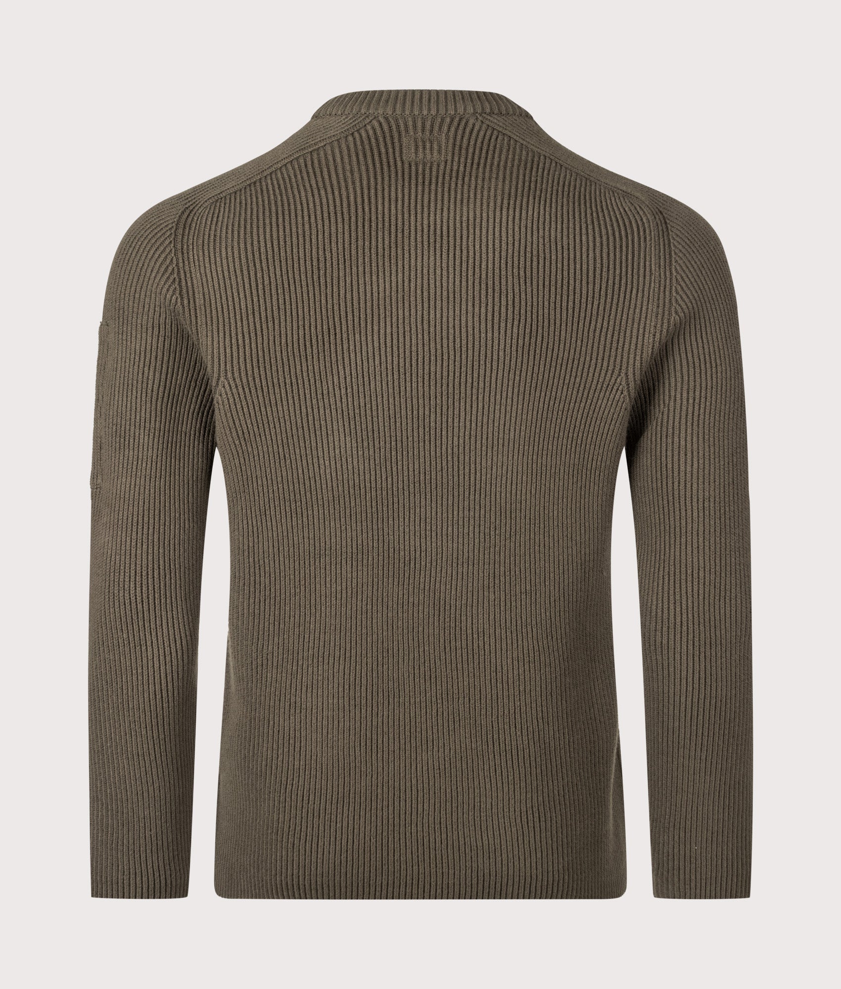 C.P. Company Full Rib Cotton Crewneck Lens Jumper in Ivy Green at EQVVS Menswear. Back shot.