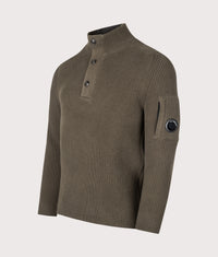 Full Rib Cotton Half Button Lens Jumper: 683 Ivy Green 