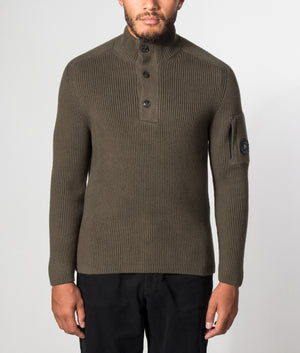 Full Rib Cotton Half Button Lens Jumper in Green | C.P. Company