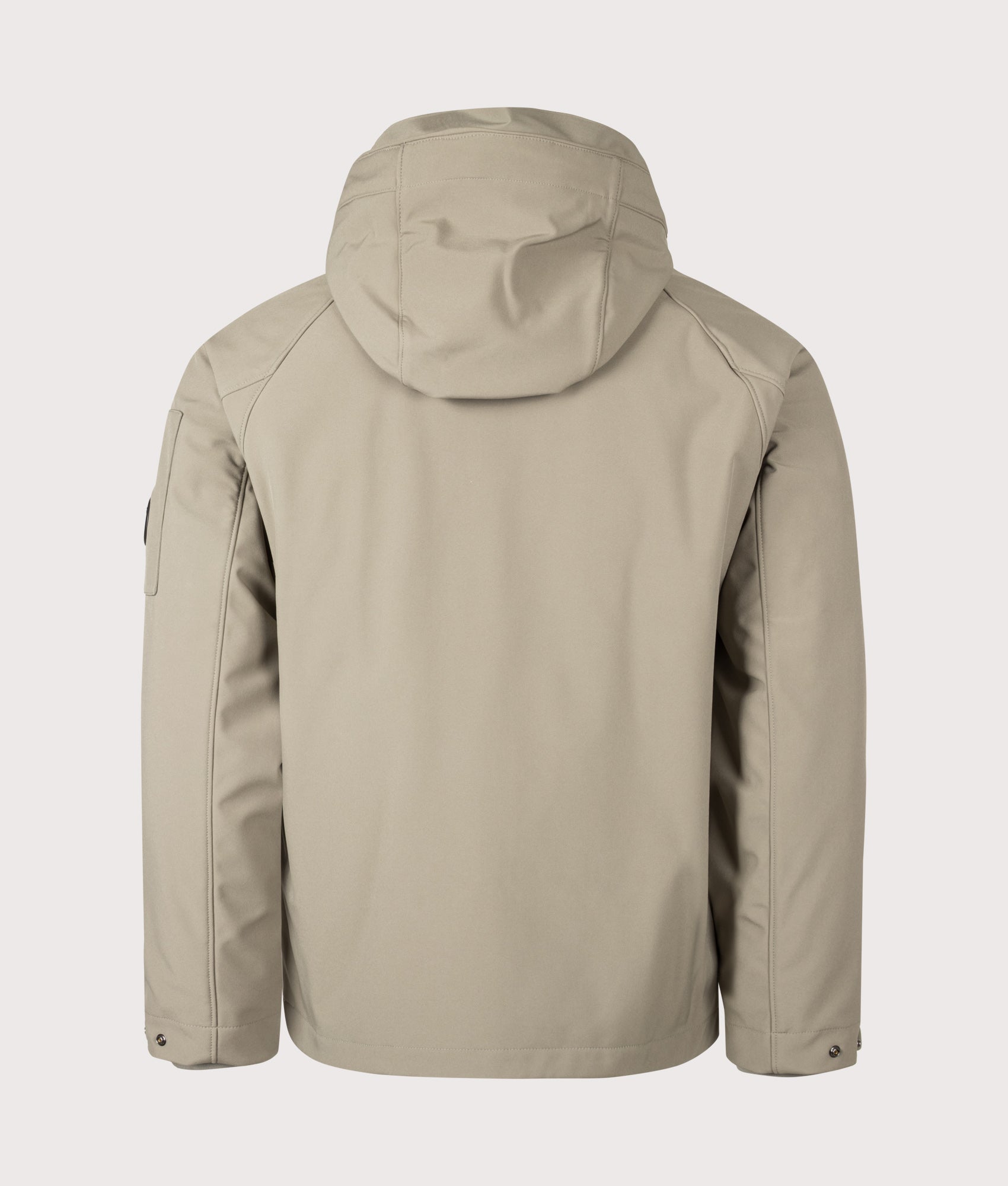 C.P. Company C.P. Shell-R Padded Hooded Lens Jacket in Fallen Rock at EQVVS Menswear. Jacket back shot.