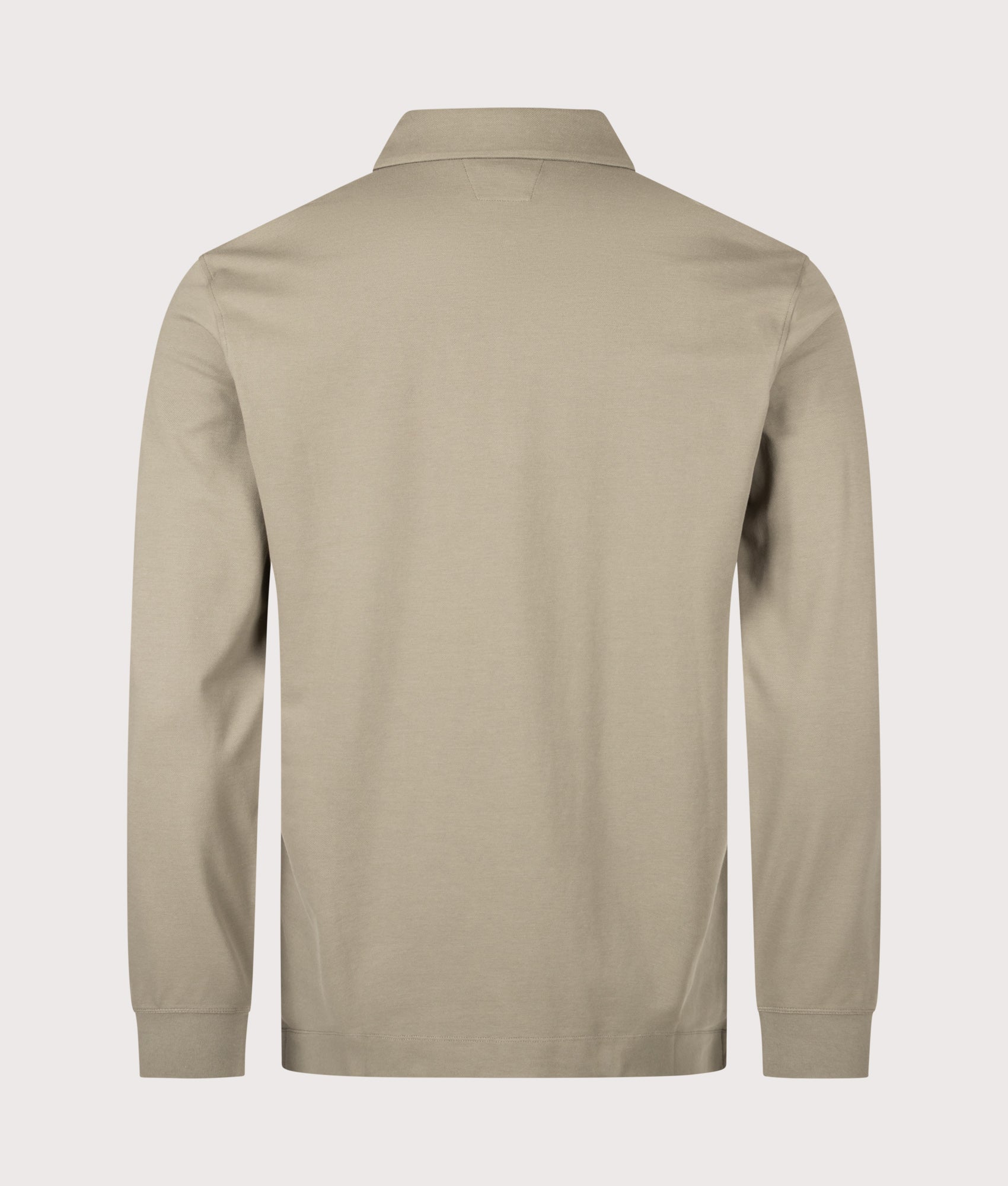 C.P. Company Long Sleeve Stretch Piquet Zip Polo Shirt in Fallen Rock at EQVVS Menswear. Back shot.