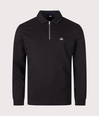 Long Sleeve Stretch Piquet Zip Polo Shirt: 999 Black 