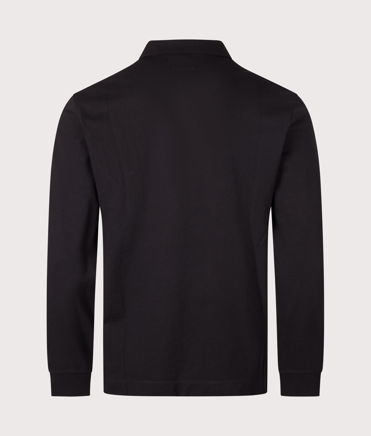 C.P. Company Long Sleeve Stretch Piquet Zip Polo Shirt in Black at EQVVS Menswear. Back shot.