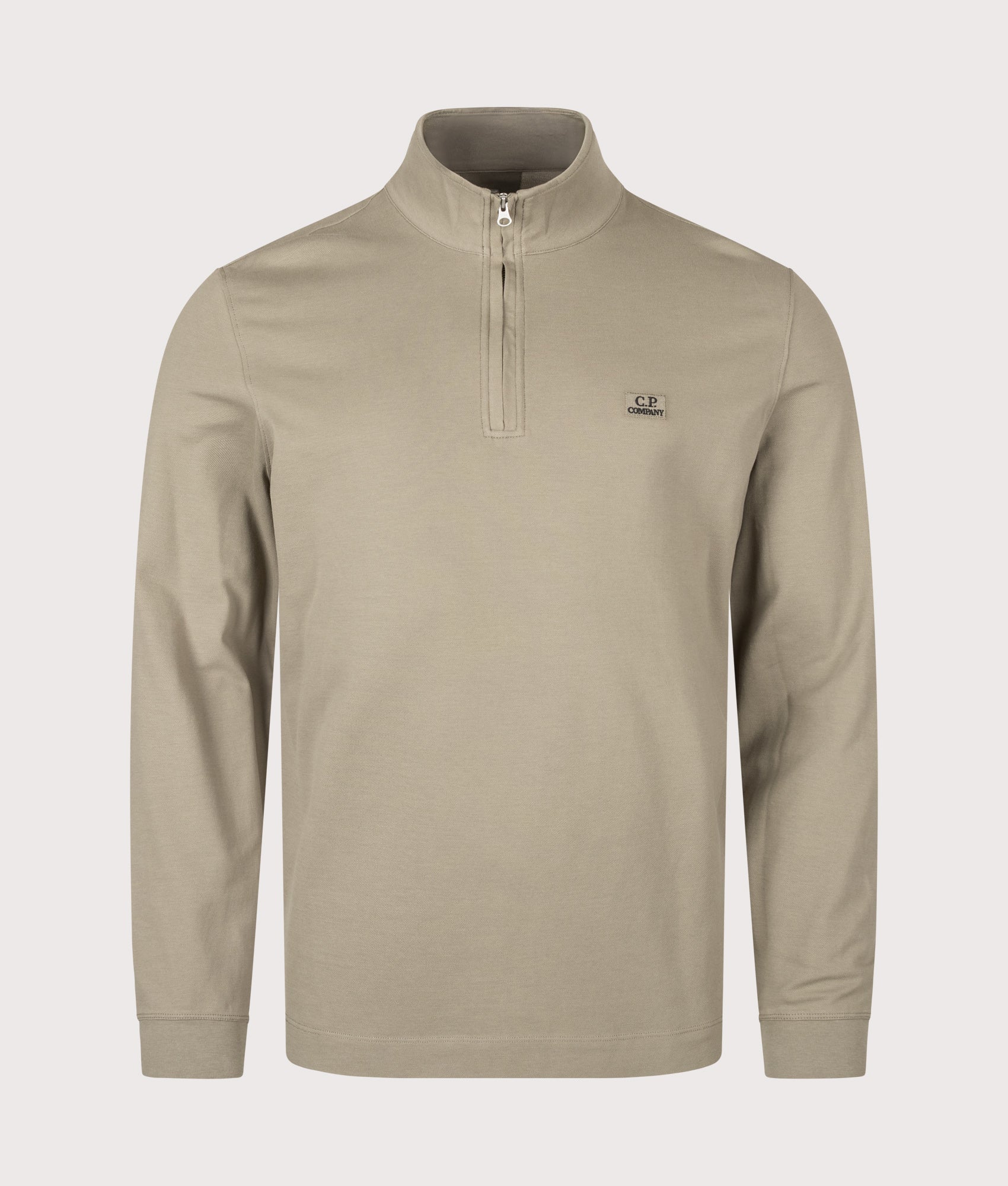 C.P. Company Stretch Piquet Quarter Zip Sweatshirt in Fallen Rock at EQVVS Menswear. Front shot.