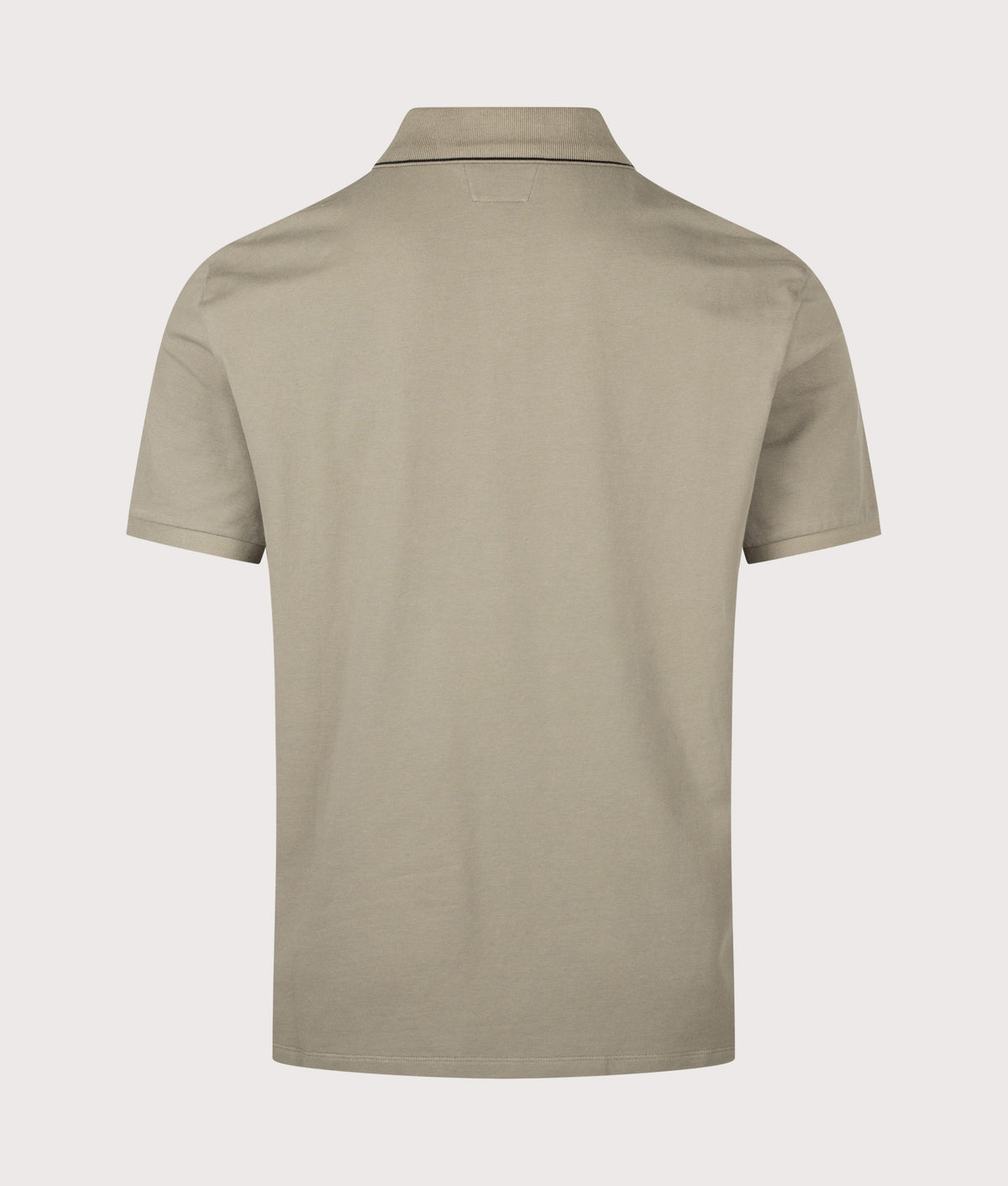 C.P. Company Regular Fit Stretch Piquet Striped Collar Polo Shirt in Fallen Rock at EQVVS Menswear. Back shot.