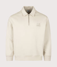 Diagonal Raised Fleece Polo Collar Sweatshirt: 120 Silver Birch 