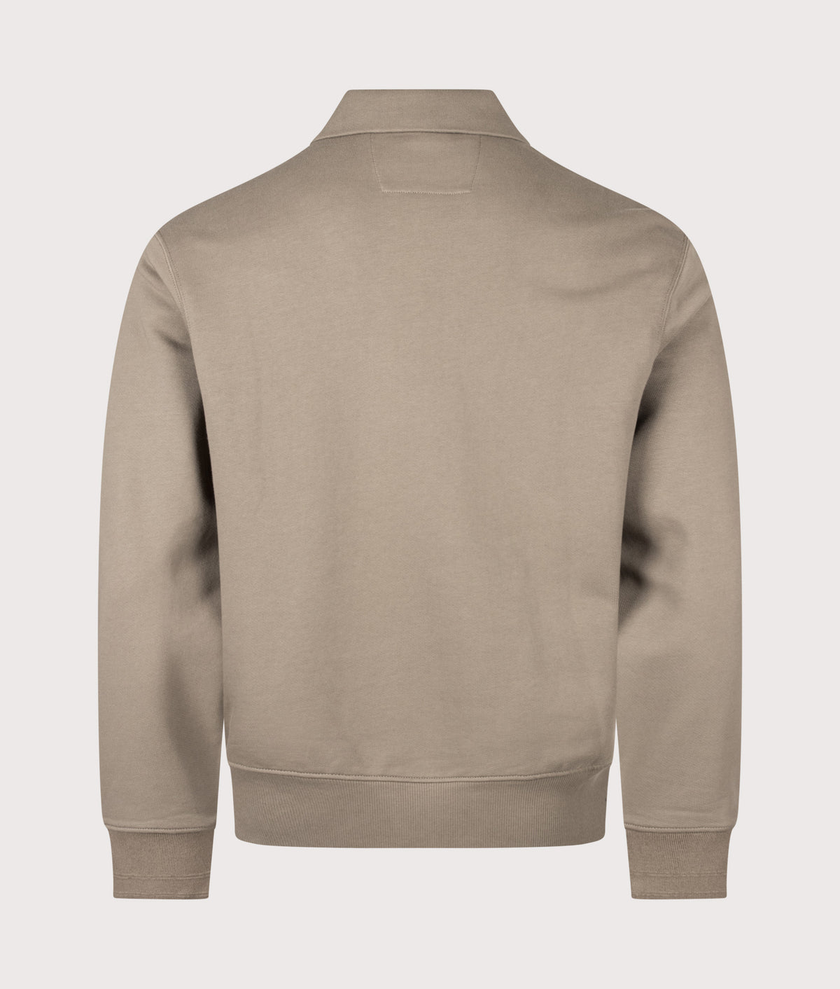 C.P. Company Diagonal Raised Fleece Polo Collar Sweatshirt in Fallen Rock at EQVVS Menswear. Back shot.