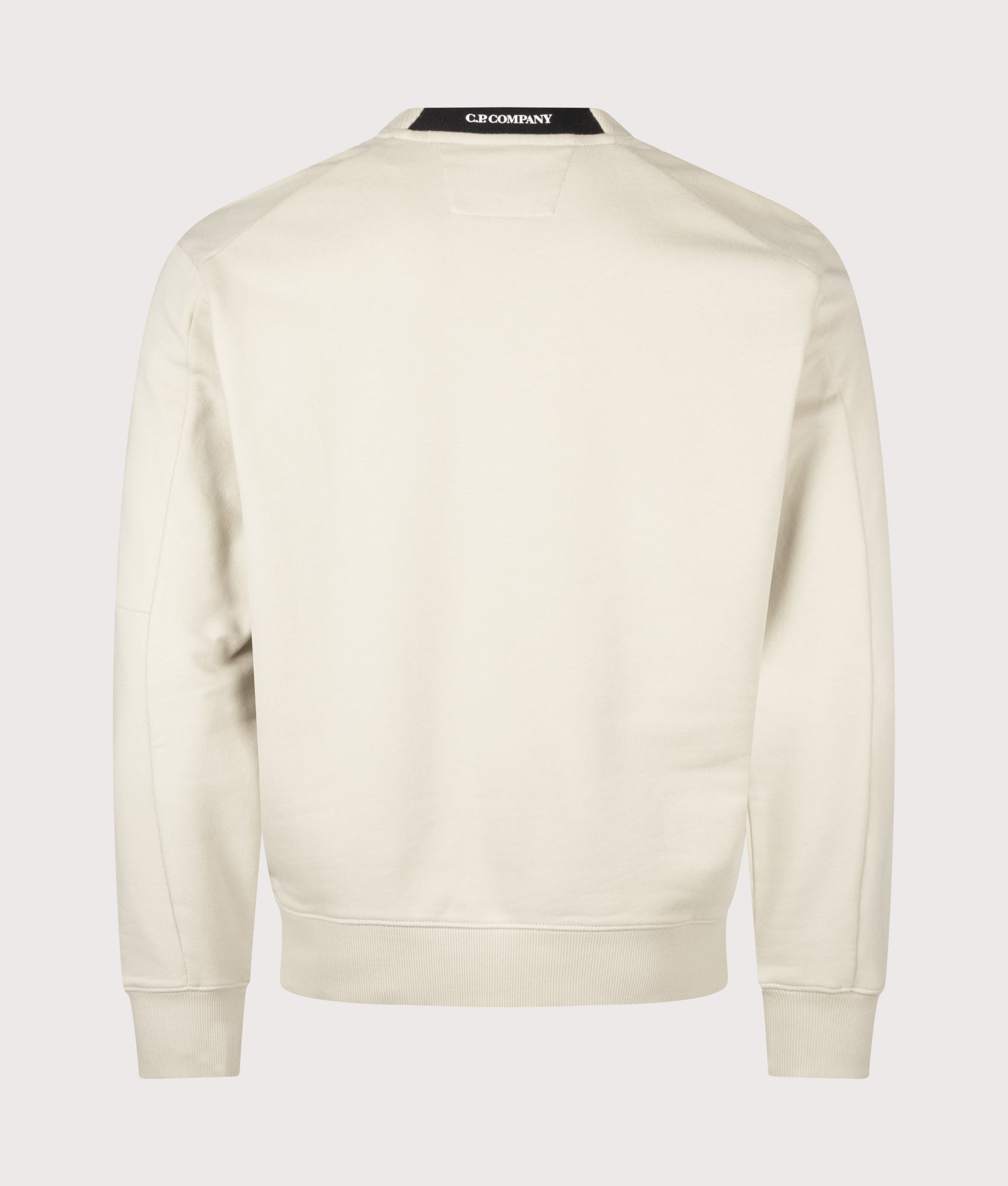 C.P. Company Diagonal Raised Fleece Crewneck Lens Sweatshirt in Silver Birch at EQVVS Menswear. Back shot.