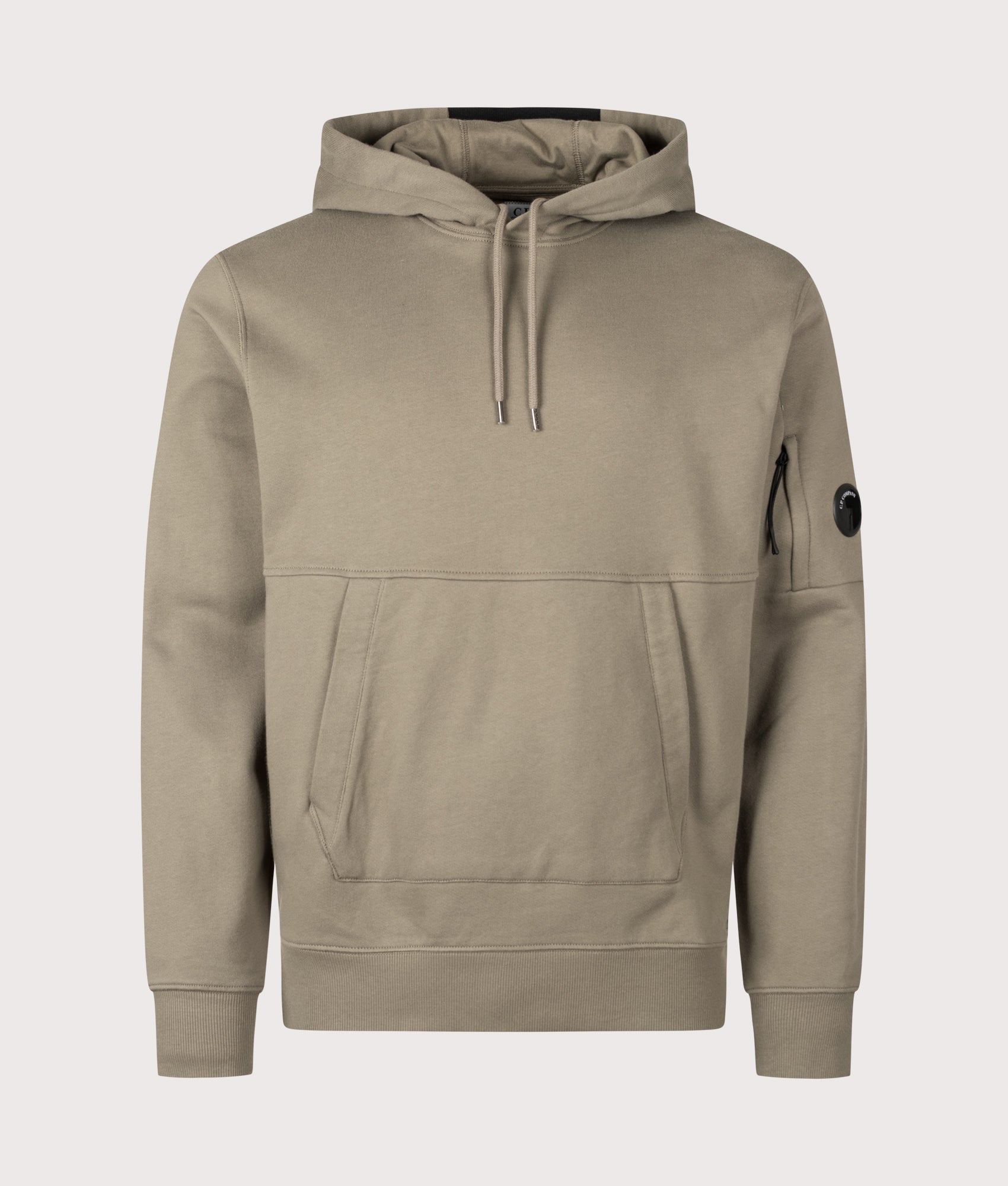 C.P. Company Diagonal Raised Fleece Hoodie in Fallen Rock at EQVVS Menswear. Front shot.