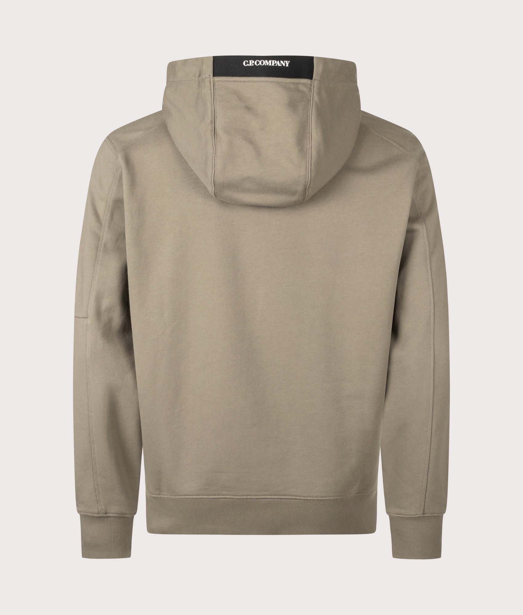 C.P. Company Diagonal Raised Fleece Hoodie in Fallen Rock at EQVVS Menswear. Back shot.