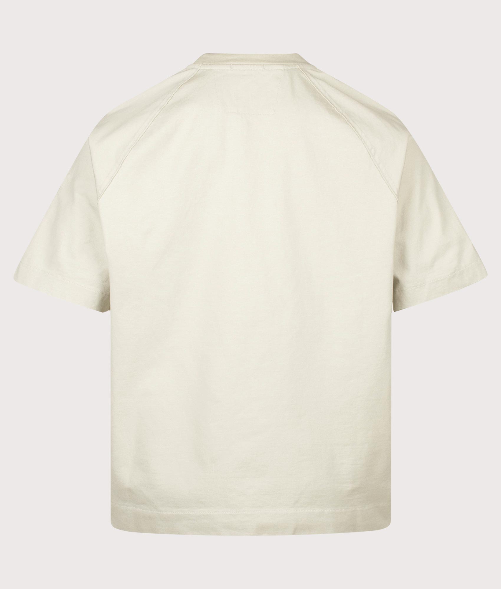 C.P. Company 30/2 Mercerized Jersey Twisted Lens T-Shirt in Silver Birch at EQVVS Menswear. Back shot.