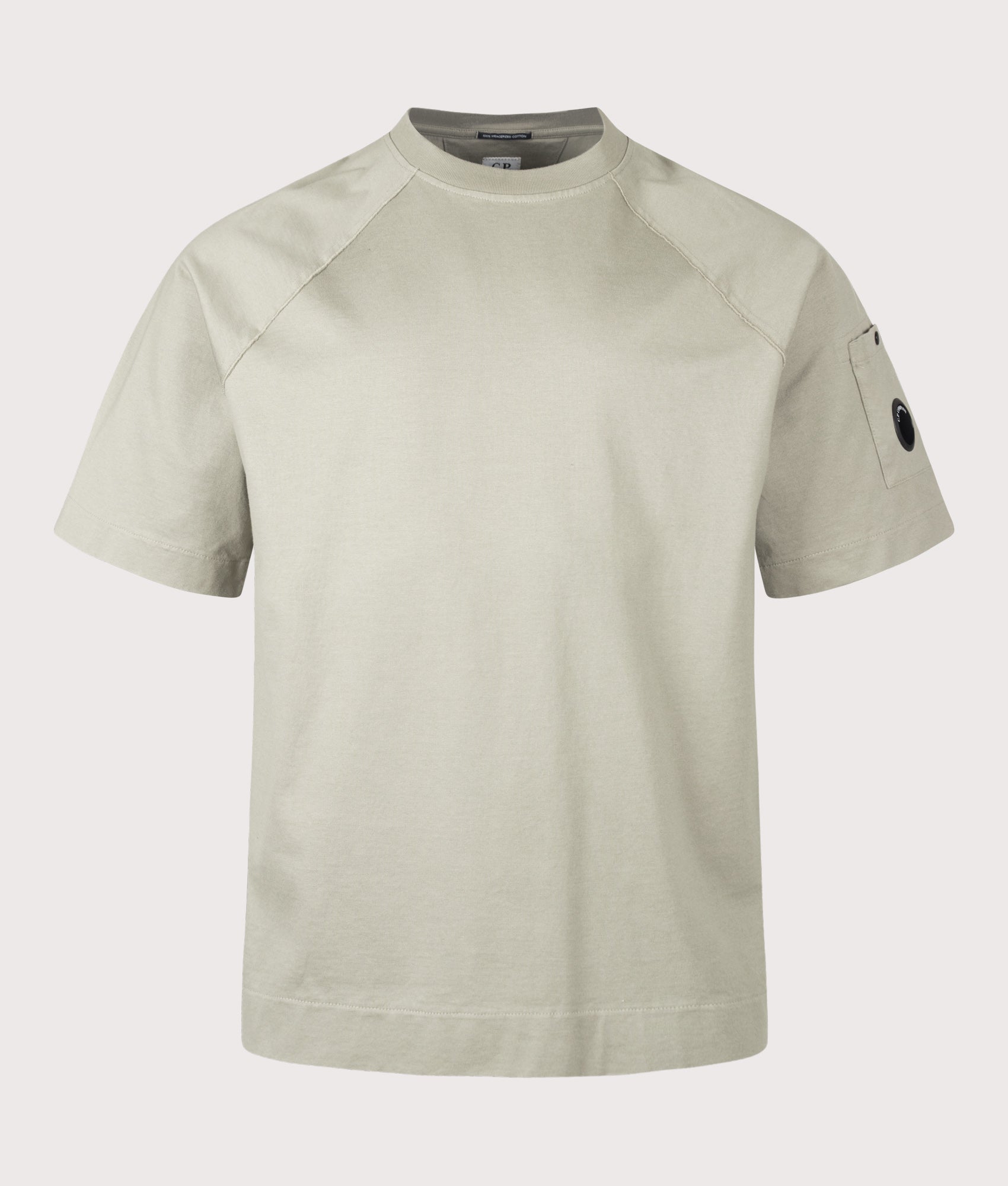 C.P. Company Relaxed Fit 30/2 Mercerized Jersey Twisted Lens T-Shirt in Fallen Rock at EQVVS Menswear. Front shot.