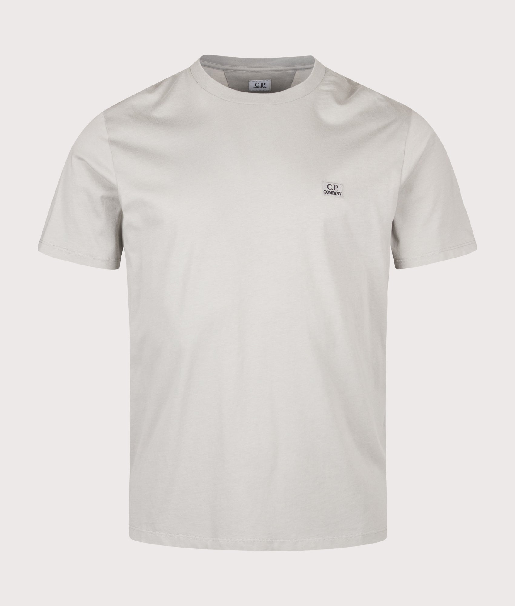 C.P. Company 30/1 Jersey Logo Patch T-Shirt in Flint Grey at EQVVS Menswear. Front shot.