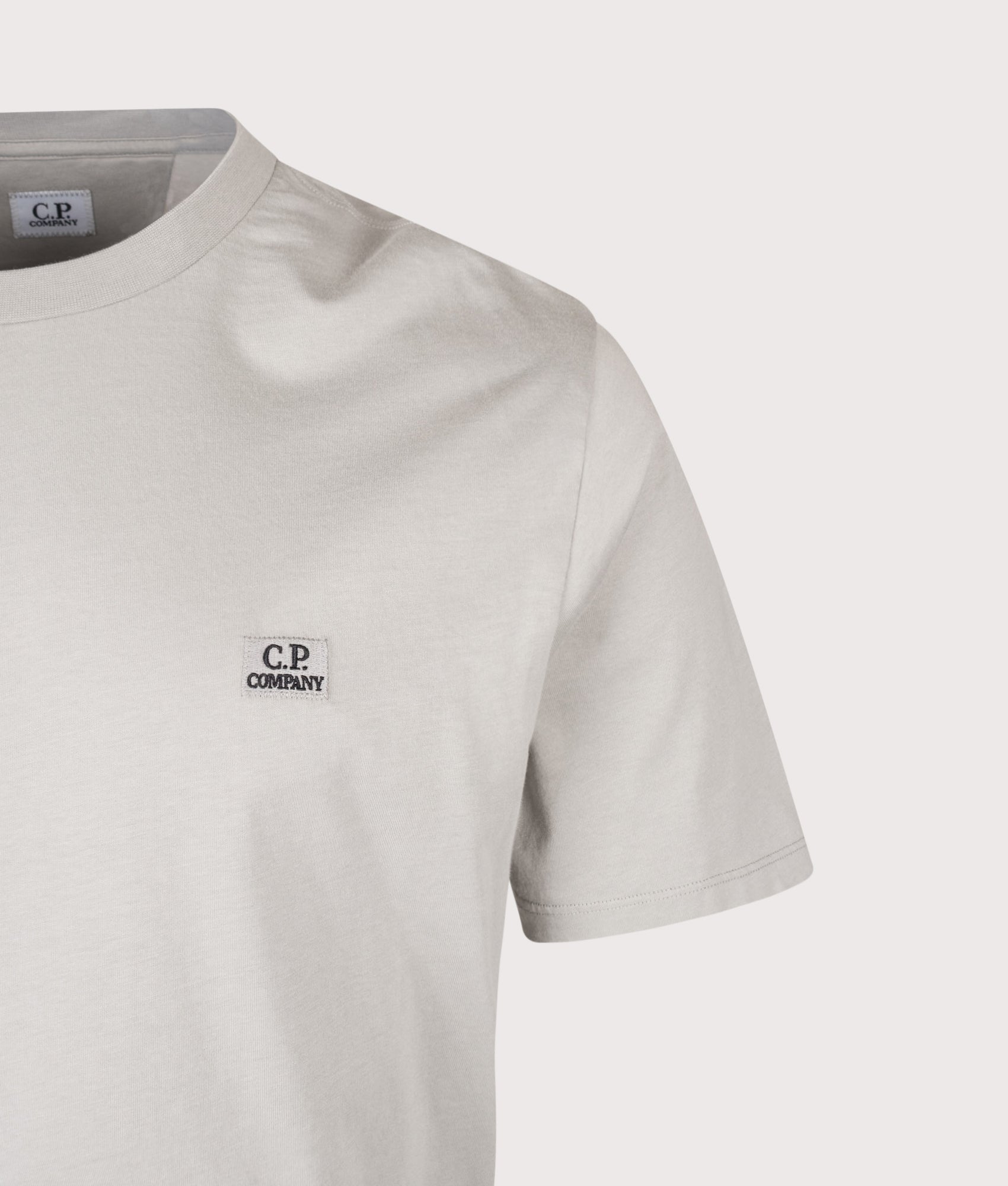 C.P. Company 30/1 Jersey Logo Patch T-Shirt in Flint Grey at EQVVS Menswear. Detail shot.