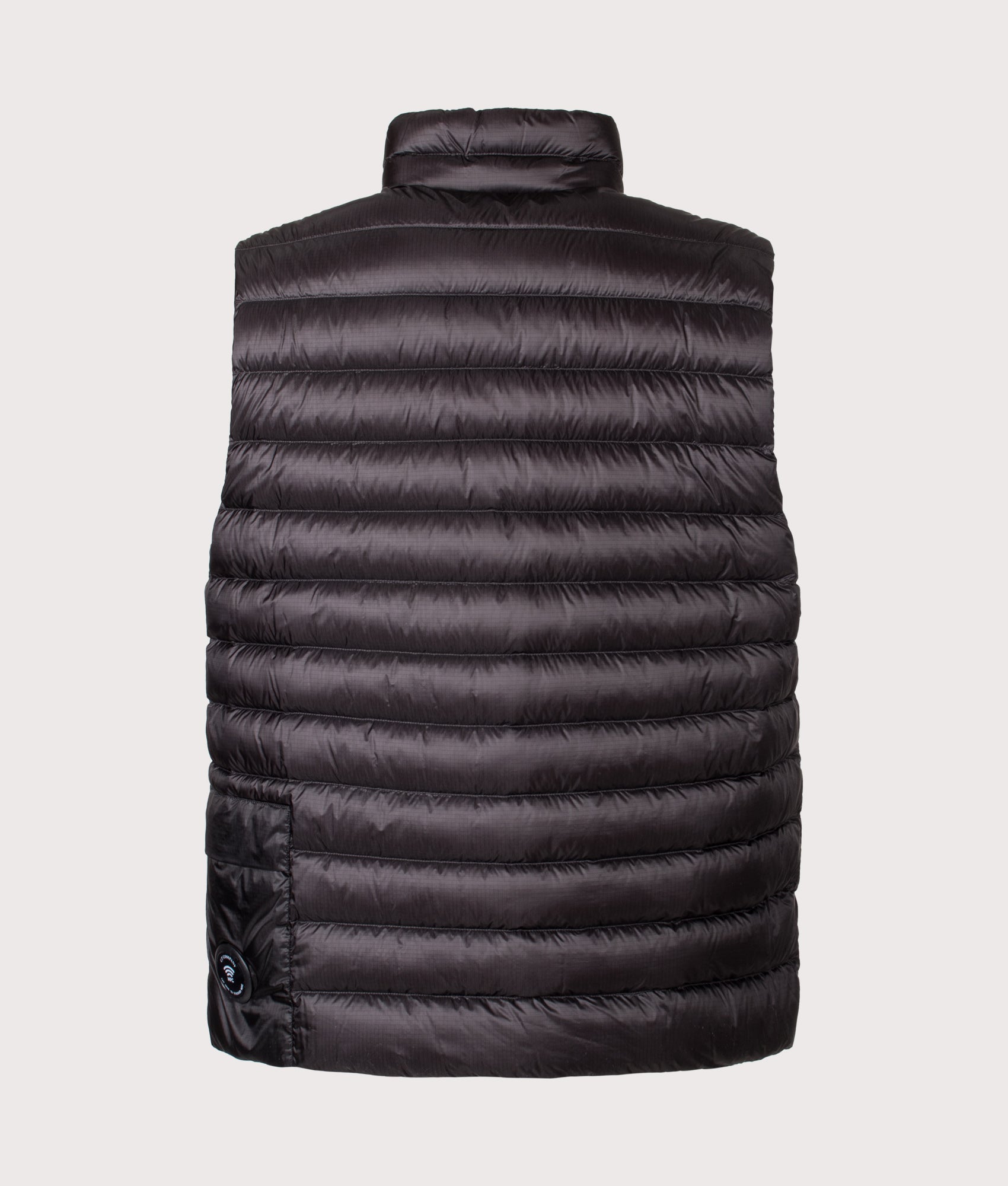 C.P. Company Dd-Shell Down Lens Gilet in Black at EQVVS Menswear. Back shot.