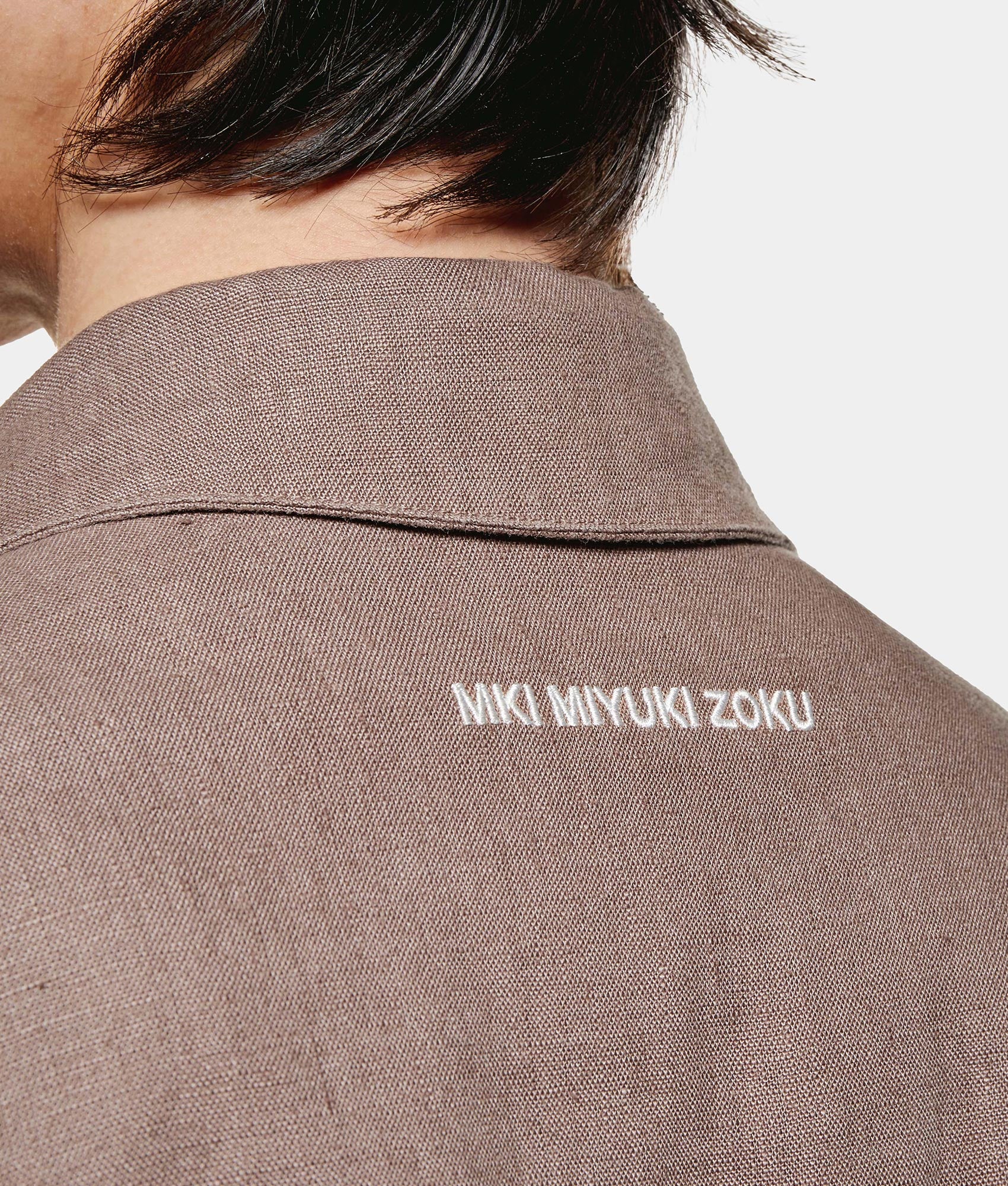 Linen Box Dress Shirt. Shot by EQVVS. Back model detail shot.