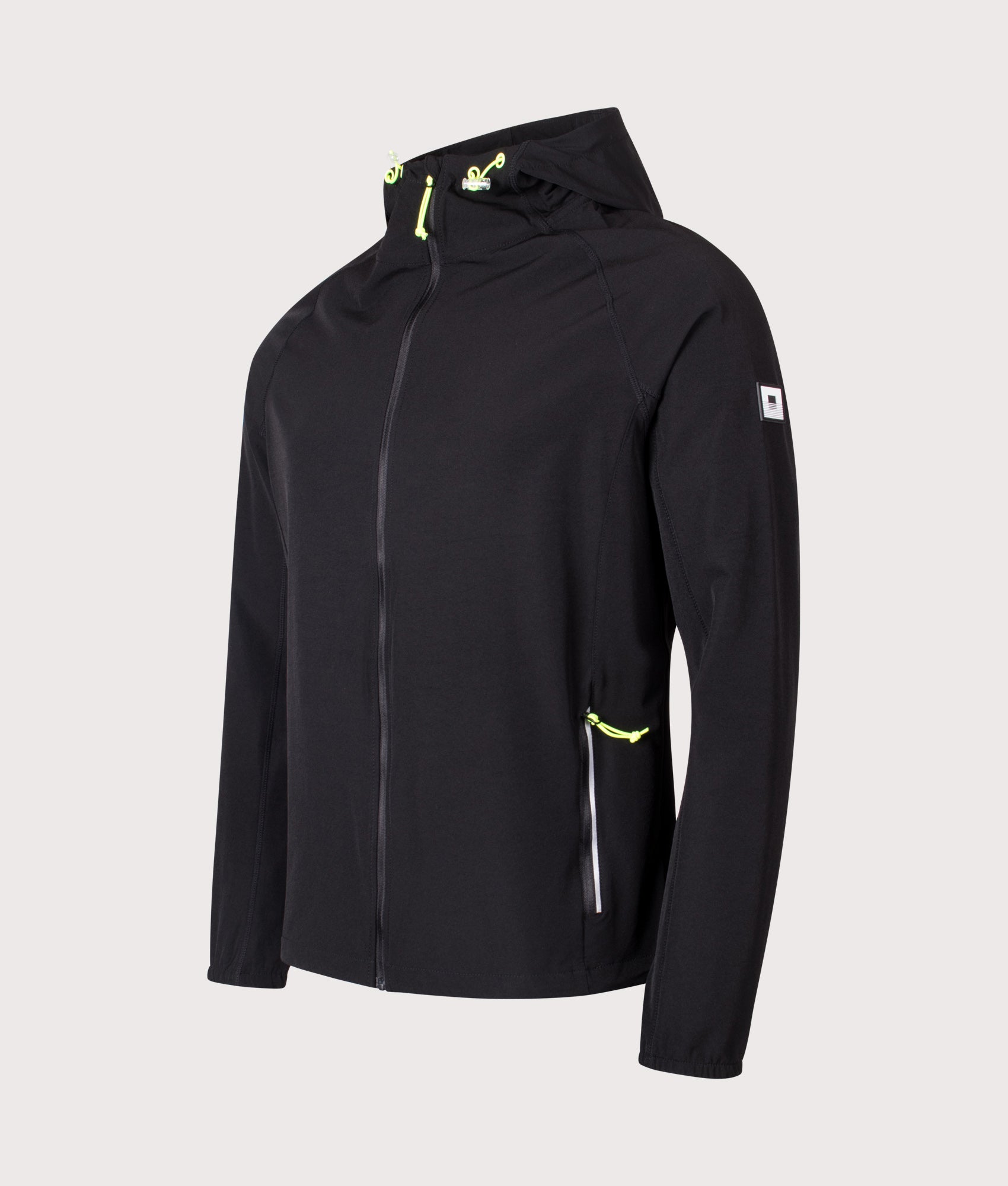 Woven Hooded Jacket in Black | REFLECT | EQVVS | Front angle shot 