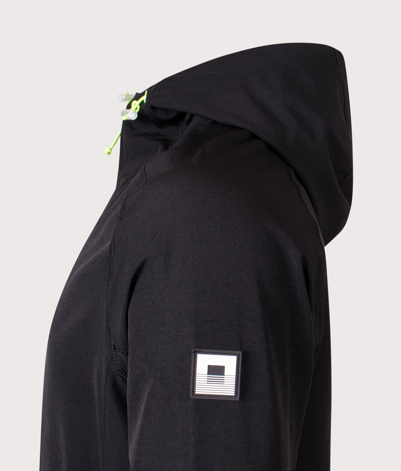 Woven Hooded Jacket in Black | REFLECT | EQVVS | Side detail shot 