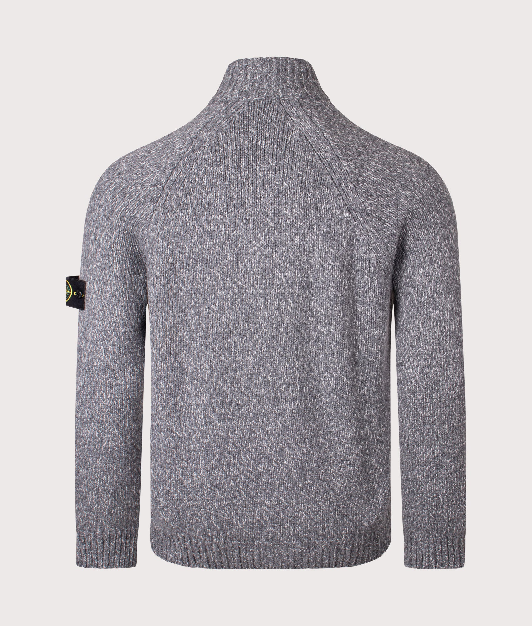 Zip Through Cardigan in Cement Melange. Wool blend | Stone Island | Shot at EQVVS | Back shot 