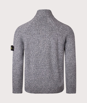 Zip Through Cardigan in Cement Melange. Wool blend | Stone Island | Shot at EQVVS | Back shot 