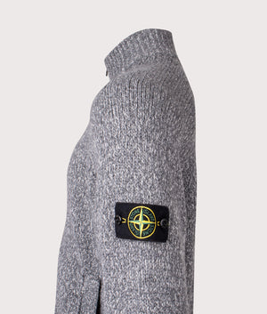 Zip Through Cardigan in Cement Melange. Wool blend | Stone Island | Shot at EQVVS | Side detail shot 